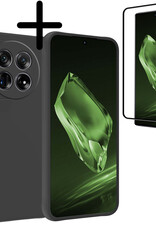 BASEY. Hoes Geschikt voor OnePlus 12 Hoesje Siliconen Back Cover Case Met Screenprotector - Hoesje Geschikt voor OnePlus 12 Hoes Cover Hoesje - Zwart