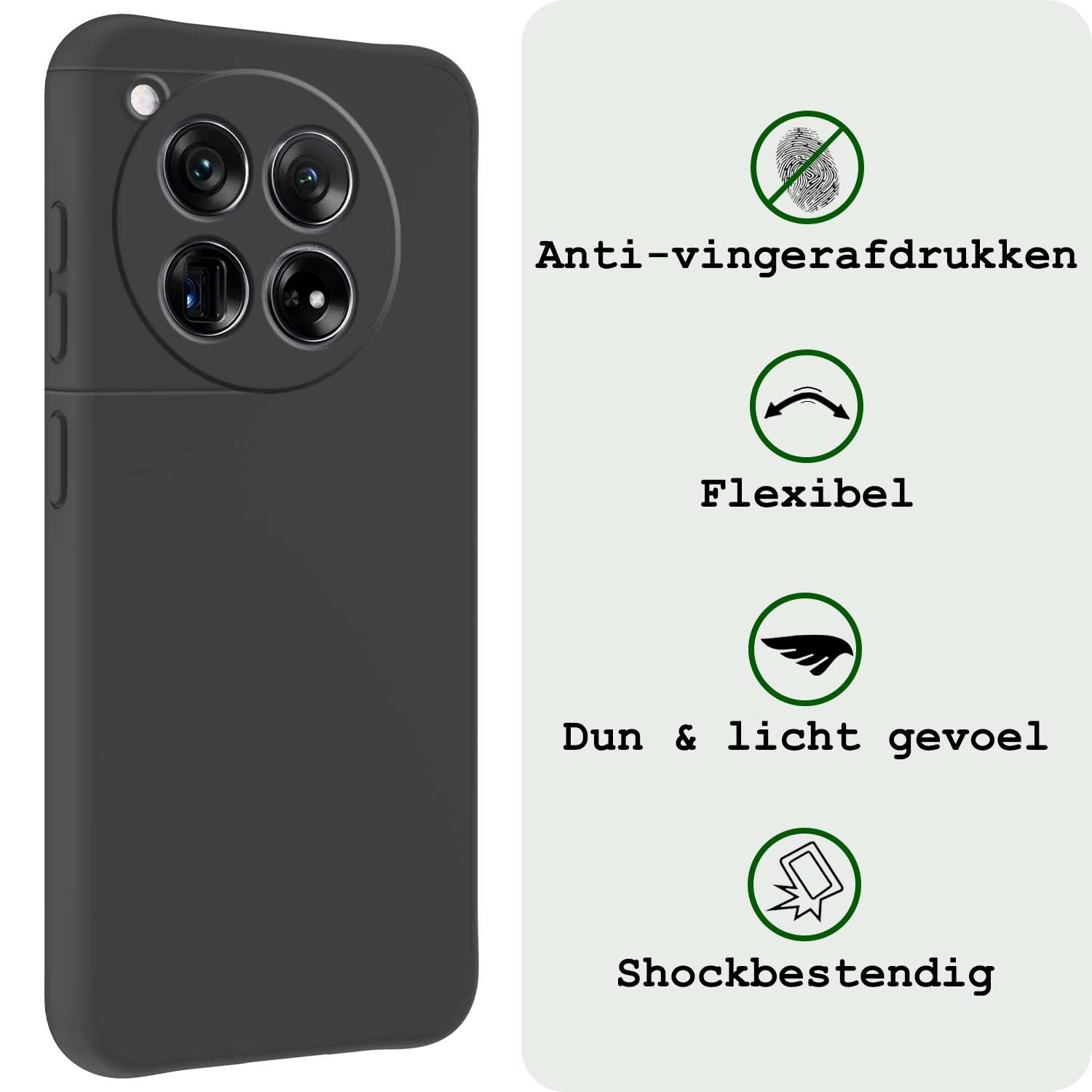 BASEY. Hoes Geschikt voor OnePlus 12 Hoesje Siliconen Back Cover Case Met Screenprotector - Hoesje Geschikt voor OnePlus 12 Hoes Cover Hoesje - Zwart