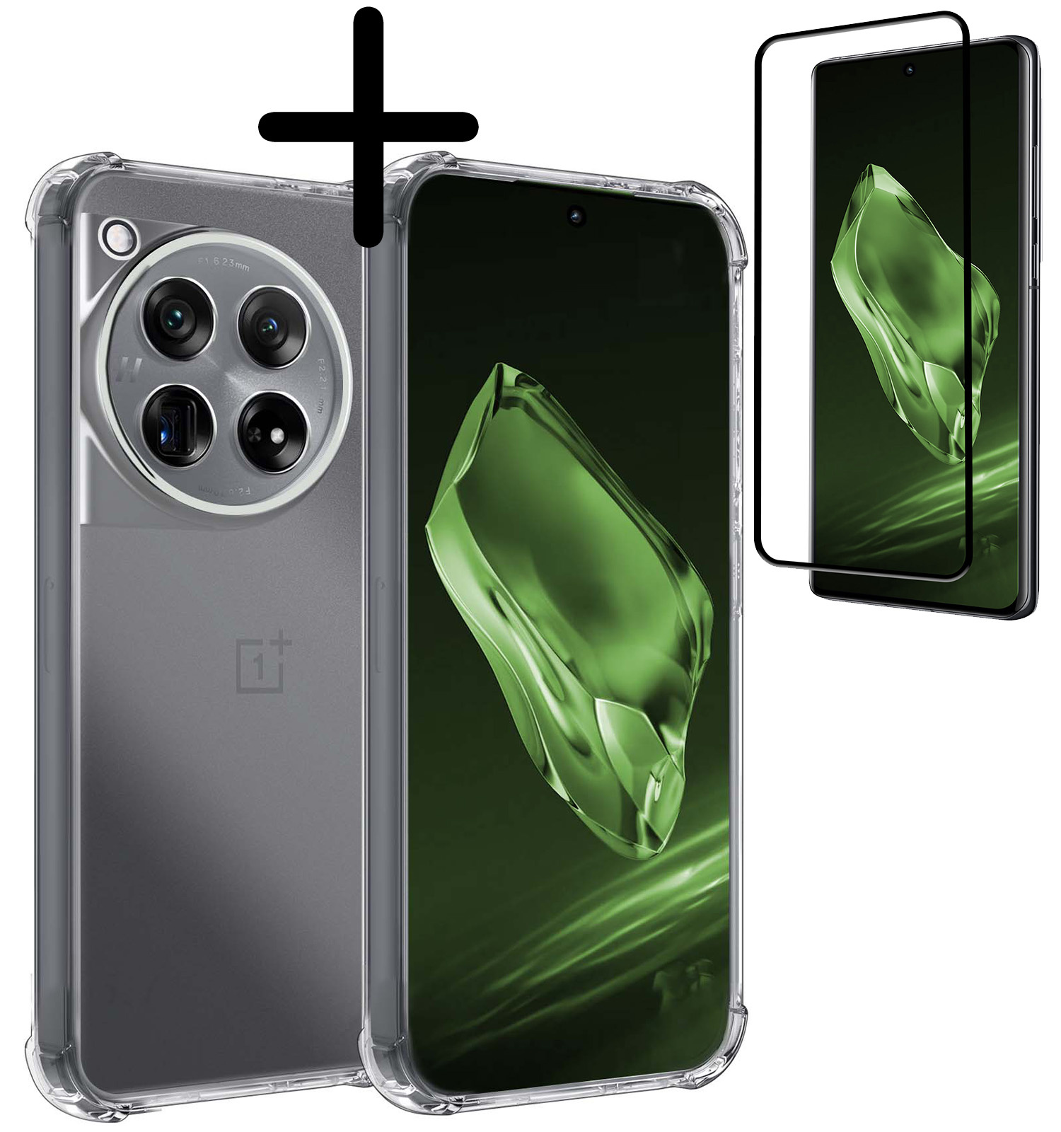 BASEY. Hoes Geschikt voor OnePlus 12 Hoesje Shock Proof Case Hoes Siliconen Met Screenprotector - Hoesje Geschikt voor OnePlus 12 Hoes Cover Shockproof - Transparant