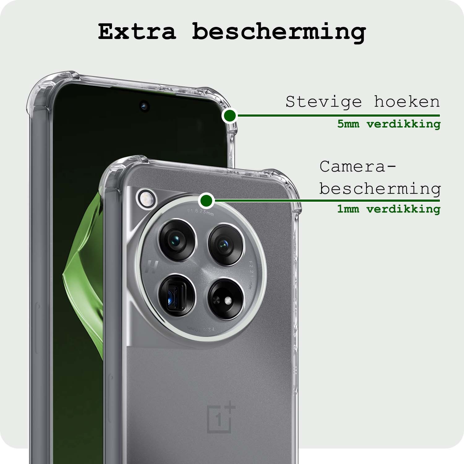 BASEY. Hoes Geschikt voor OnePlus 12 Hoesje Shock Proof Case Hoes Siliconen Met Screenprotector - Hoesje Geschikt voor OnePlus 12 Hoes Cover Shockproof - Transparant