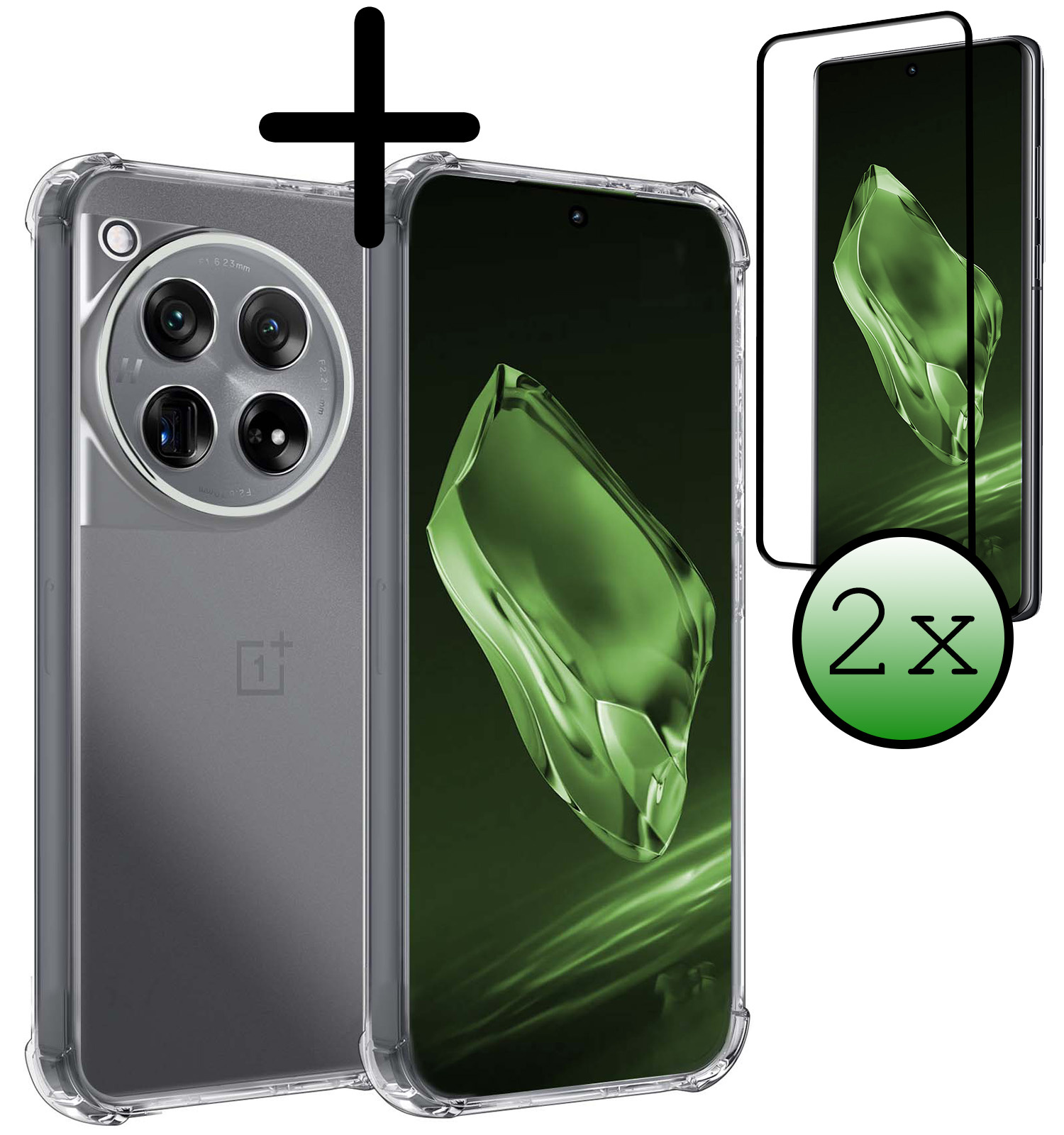 BASEY. Hoes Geschikt voor OnePlus 12 Hoesje Shock Proof Case Hoes Siliconen Met 2x Screenprotector - Hoesje Geschikt voor OnePlus 12 Hoes Cover Shockproof - Transparant