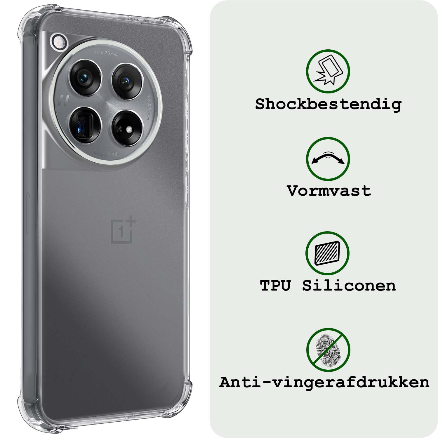 BASEY. Hoes Geschikt voor OnePlus 12 Hoesje Shock Proof Case Hoes Siliconen Met 2x Screenprotector - Hoesje Geschikt voor OnePlus 12 Hoes Cover Shockproof - Transparant