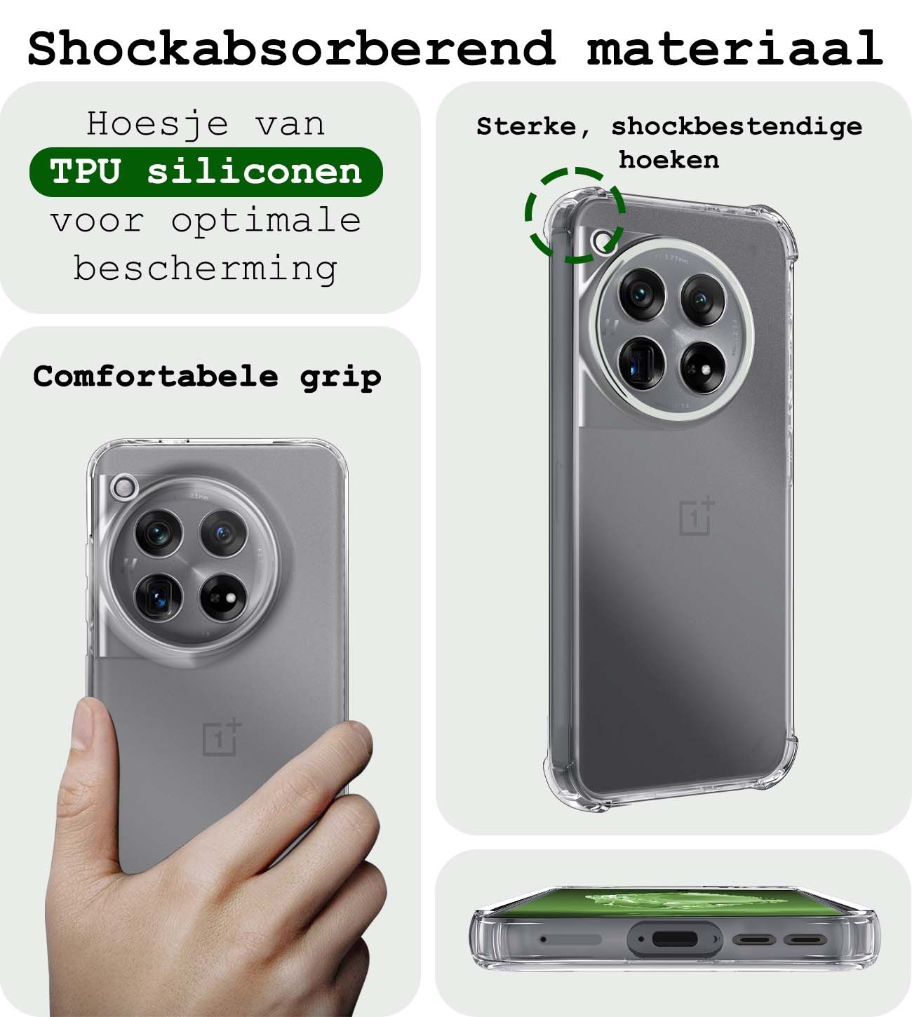 BASEY. Hoes Geschikt voor OnePlus 12 Hoesje Shock Proof Case Hoes Siliconen Met 2x Screenprotector - Hoesje Geschikt voor OnePlus 12 Hoes Cover Shockproof - Transparant