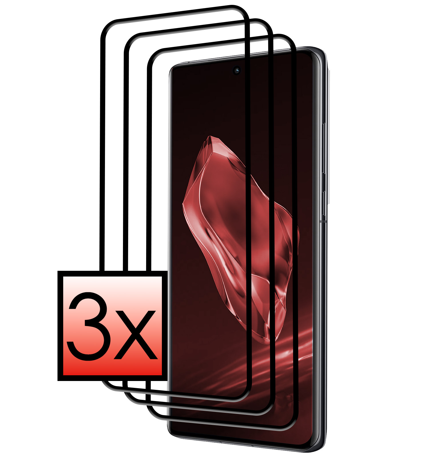 NoXx Screenprotector Geschikt voor OnePlus 12 Screenprotector Tempered Glass Gehard Glas Full Cover - 3x