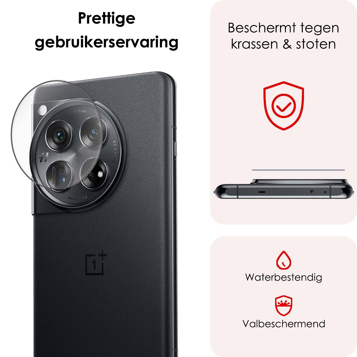 NoXx Screenprotector Geschikt voor OnePlus 12 Camera Screenprotector Gehard Glas - Screenprotector Geschikt voor OnePlus 12 Screenprotector Camera Tempered Glass - 3x