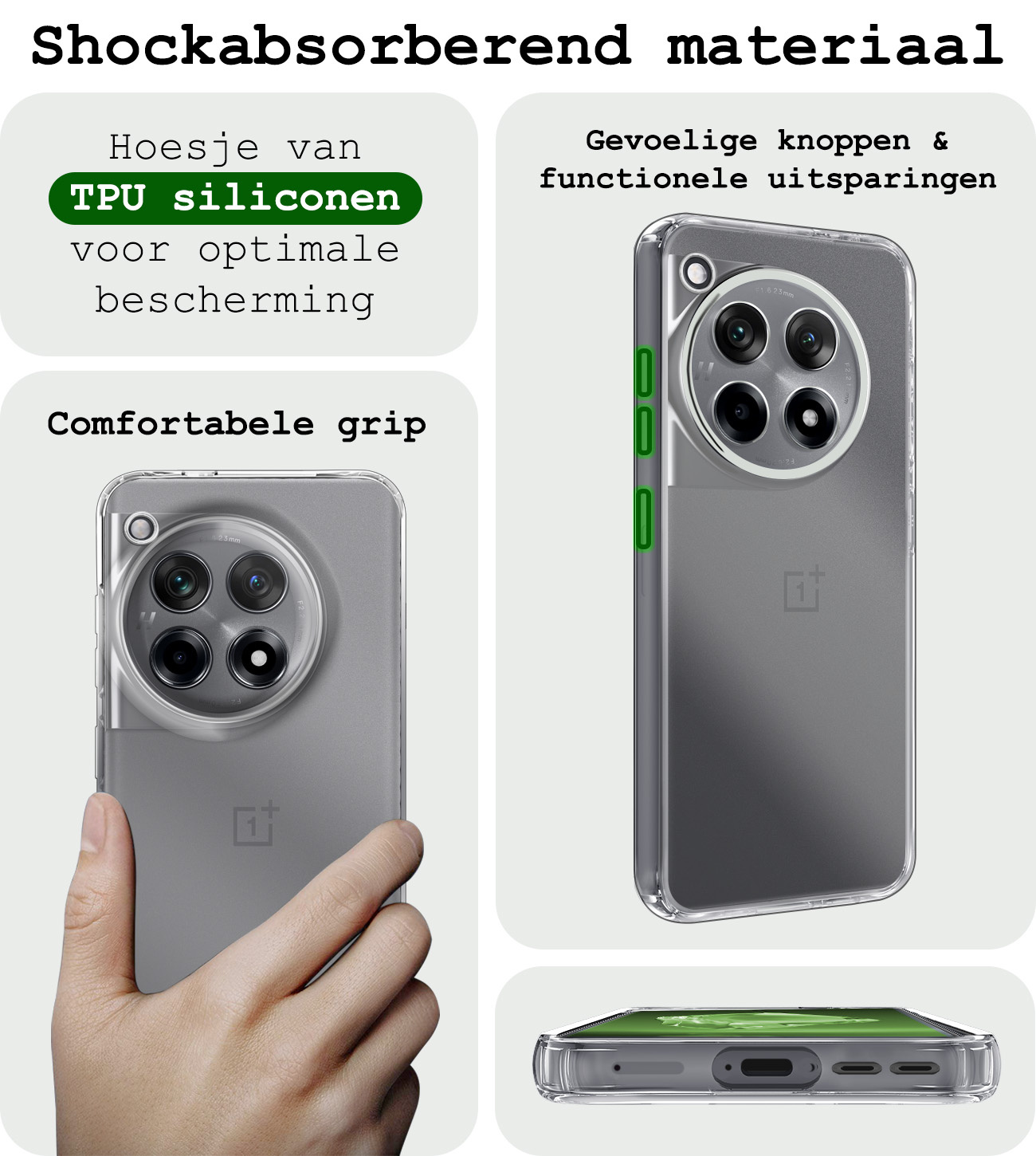 BASEY. Hoes Geschikt voor OnePlus 12R Hoesje Siliconen Back Cover Case - Hoesje Geschikt voor OnePlus 12R Hoes Cover Hoesje - Transparant