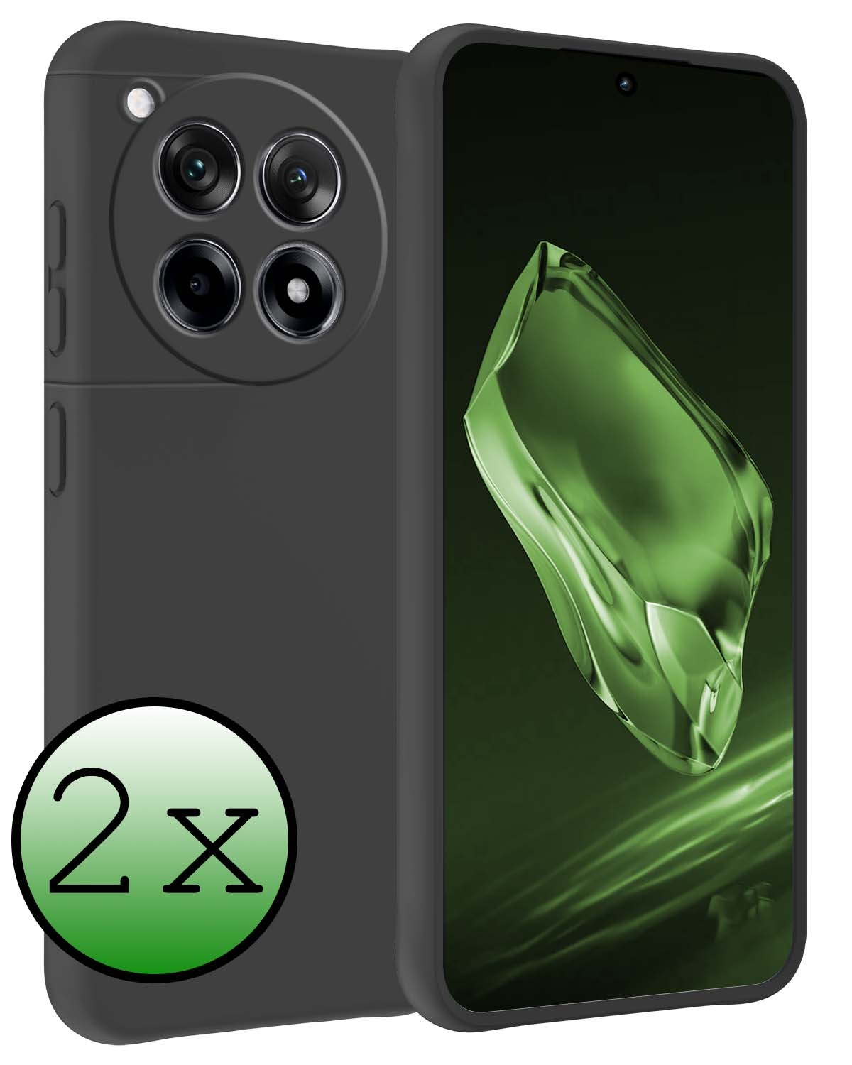 BASEY. Hoes Geschikt voor OnePlus 12R Hoesje Siliconen Back Cover Case - Hoesje Geschikt voor OnePlus 12R Hoes Cover Hoesje - Zwart - 2 Stuks