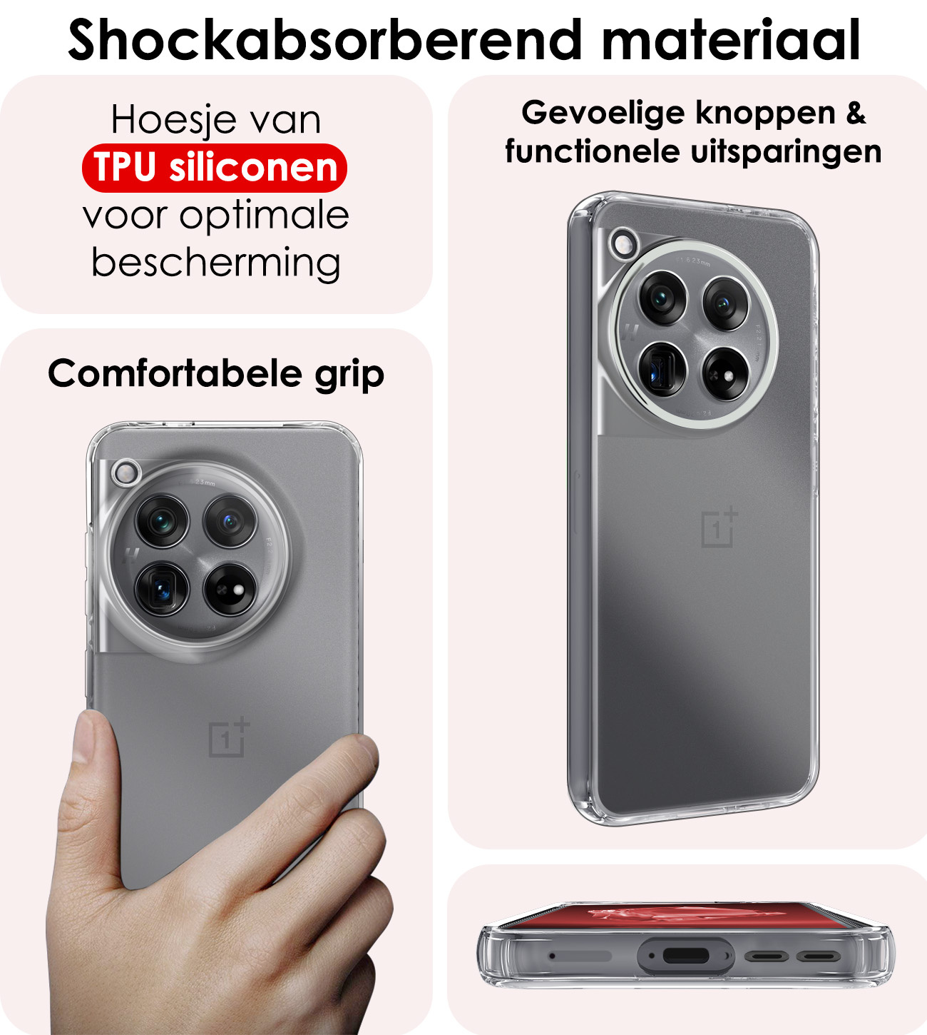 NoXx Hoes Geschikt voor OnePlus 12 Hoesje Cover Siliconen Back Case Hoes Met Screenprotector - Transparant