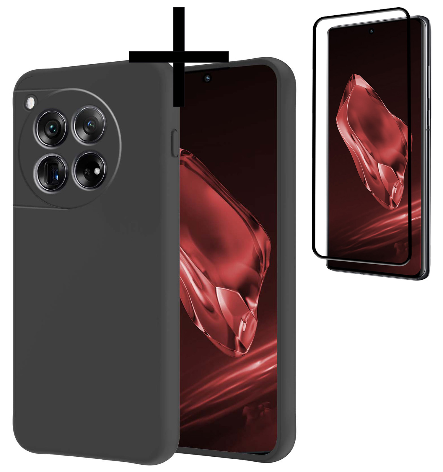 NoXx Hoes Geschikt voor OnePlus 12 Hoesje Cover Siliconen Back Case Hoes Met Screenprotector - Zwart