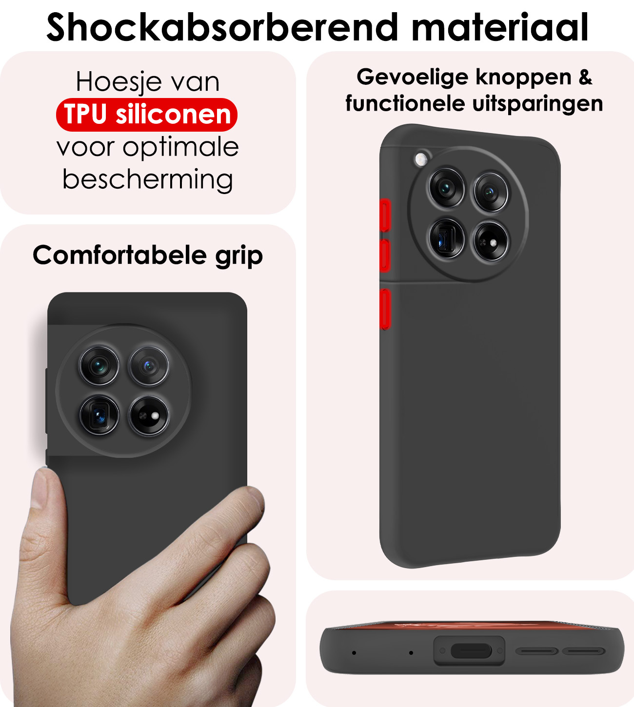 NoXx Hoes Geschikt voor OnePlus 12 Hoesje Cover Siliconen Back Case Hoes Met Screenprotector - Zwart