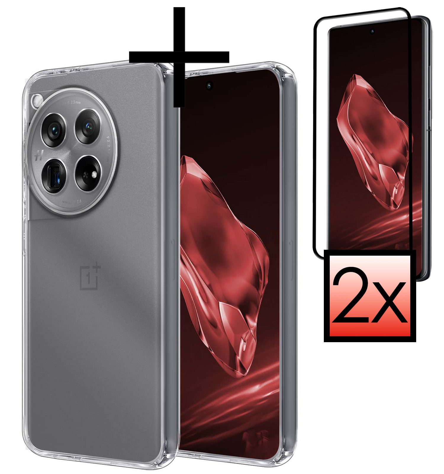 NoXx Hoes Geschikt voor OnePlus 12 Hoesje Cover Siliconen Back Case Hoes Met 2x Screenprotector - Transparant