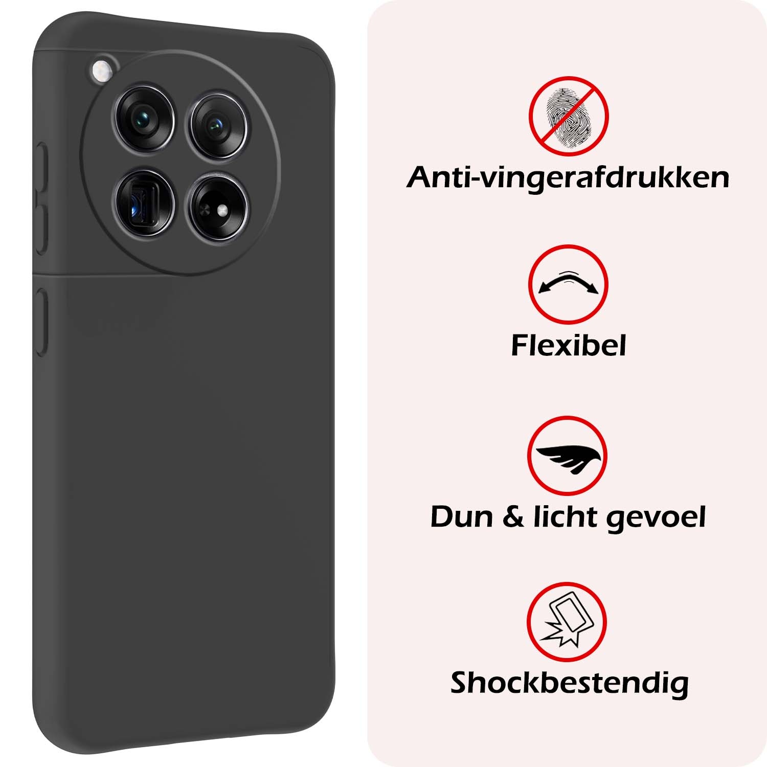 NoXx Hoes Geschikt voor OnePlus 12 Hoesje Cover Siliconen Back Case Hoes Met 2x Screenprotector - Zwart