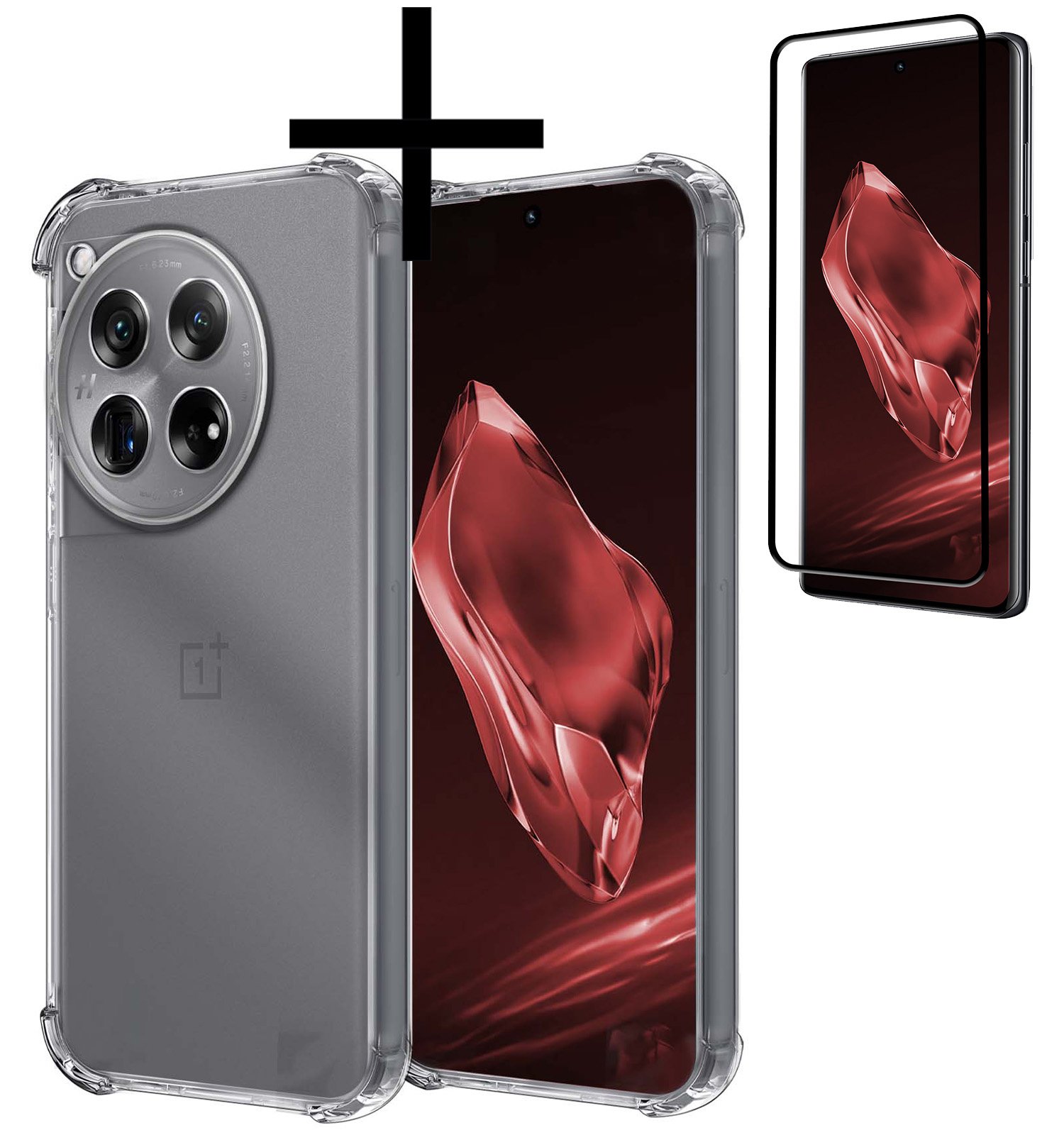 NoXx Hoes Geschikt voor OnePlus 12 Hoesje Siliconen Cover Shock Proof Back Case Shockproof Hoes Met Screenprotector - Transparant
