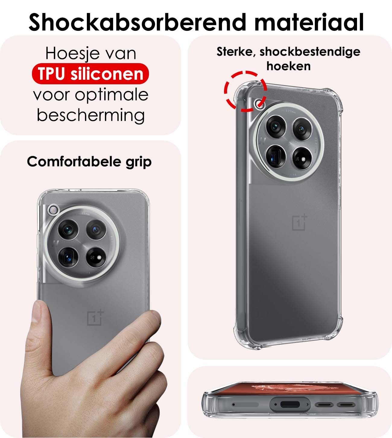 NoXx Hoes Geschikt voor OnePlus 12 Hoesje Siliconen Cover Shock Proof Back Case Shockproof Hoes Met Screenprotector - Transparant