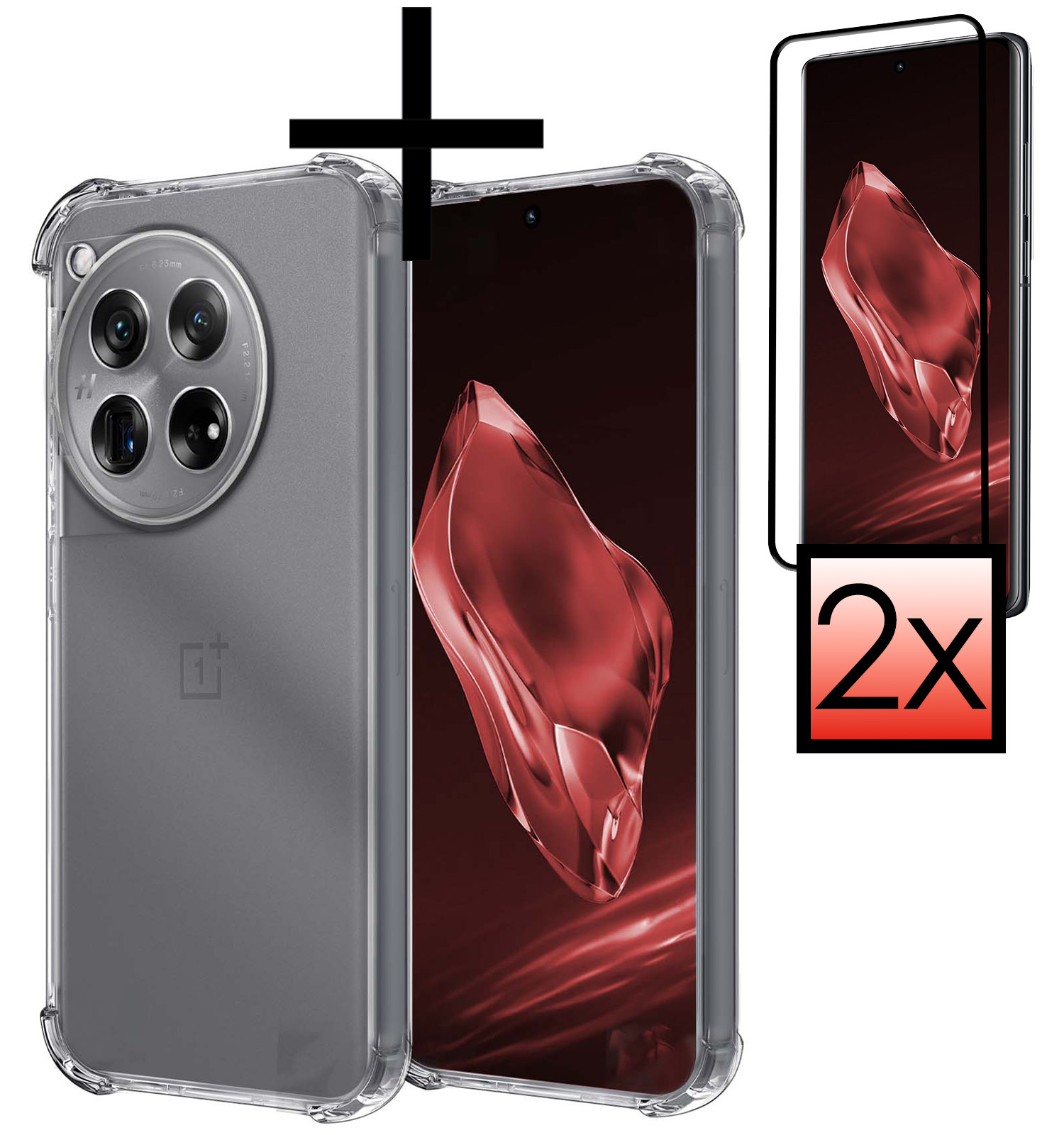 NoXx Hoes Geschikt voor OnePlus 12 Hoesje Siliconen Cover Shock Proof Back Case Shockproof Hoes Met 2x Screenprotector - Transparant