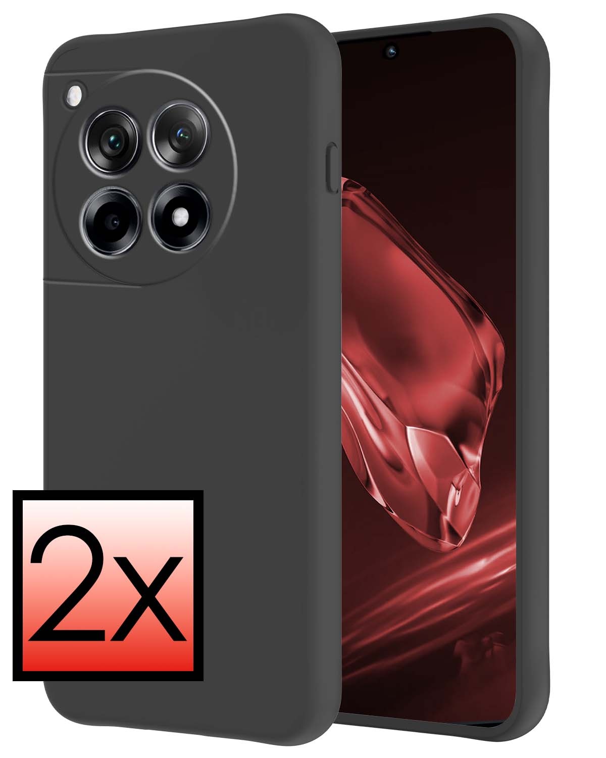 NoXx Hoes Geschikt voor OnePlus 12R Hoesje Cover Siliconen Back Case Hoes - Zwart - 2x