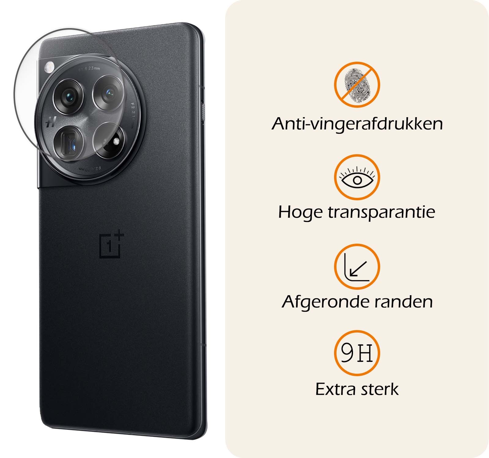 Nomfy Screenprotector Geschikt voor OnePlus 12 Camera Screen Protector Beschermglas - Screenprotector Geschikt voor OnePlus 12 Camera Screenprotector Tempered Glass - 2 PACK