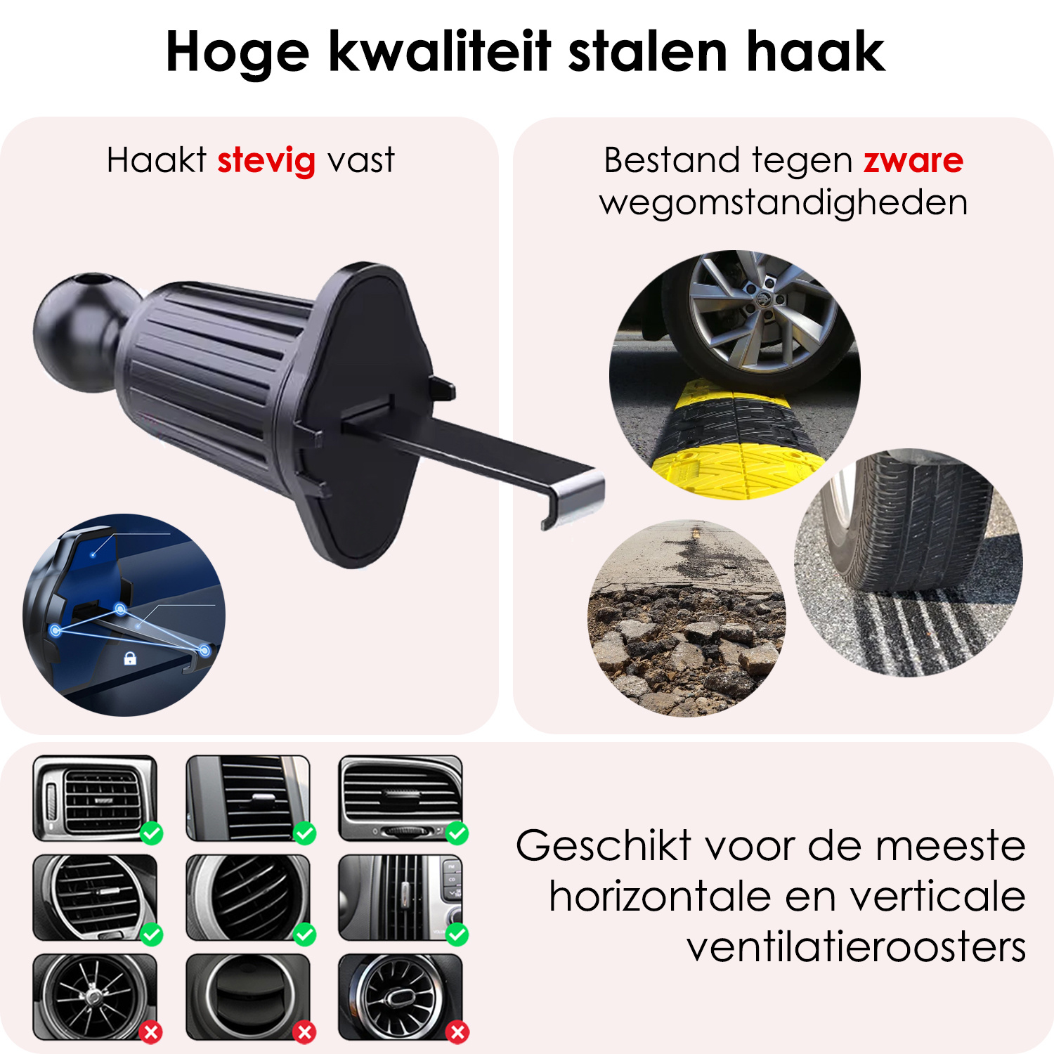 NoXx Telefoonhouders Auto Ventilatie Rooster Verstelbaar Universeel Auto Telefoonhouder Auto Accessoires - Zwart