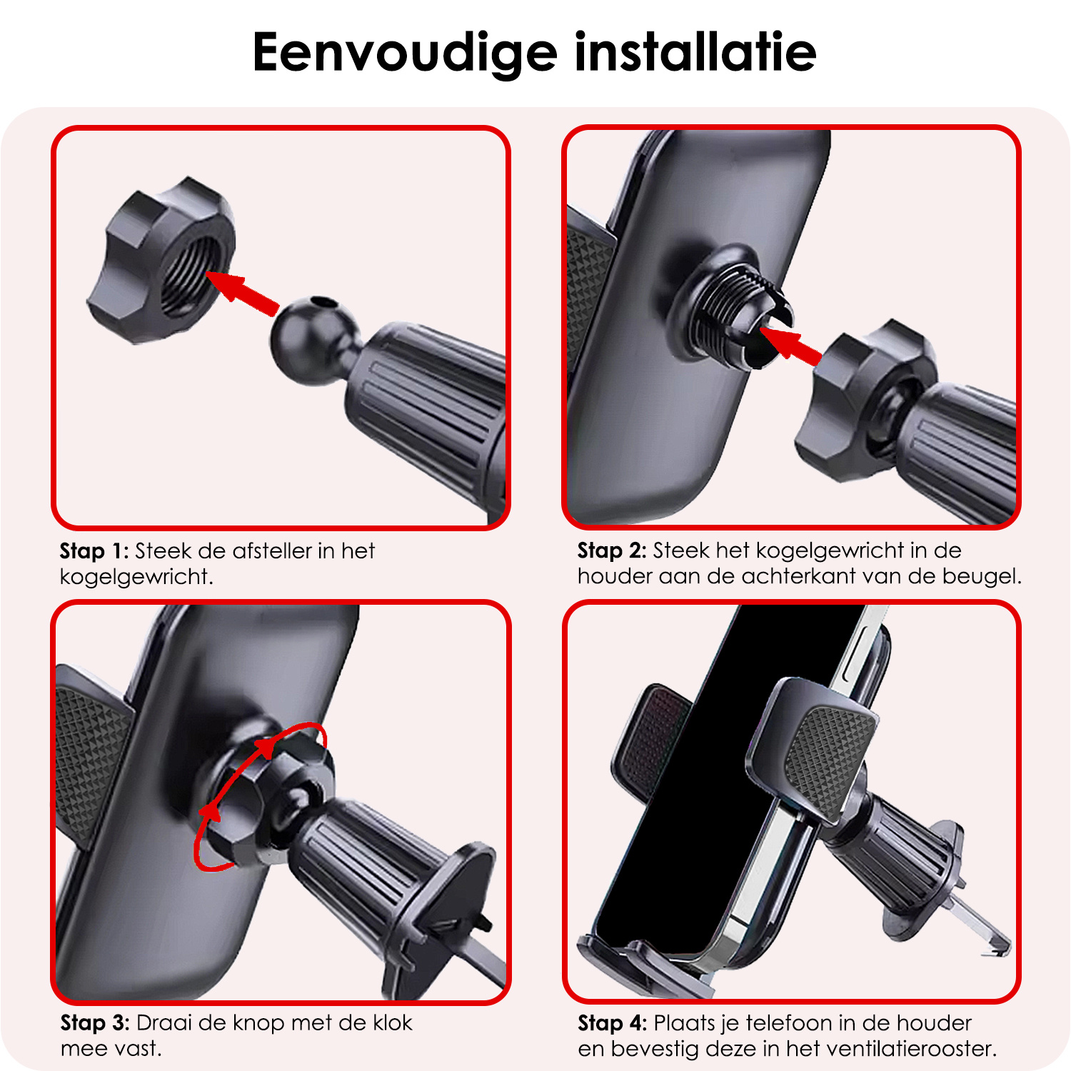 NoXx Telefoonhouders Auto Ventilatie Rooster Verstelbaar Universeel Auto Telefoonhouder Auto Accessoires - Zwart