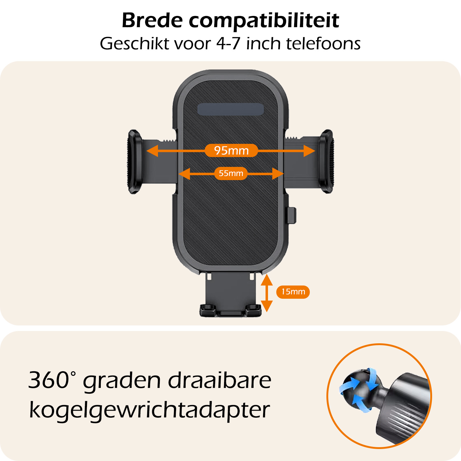 Nomfy Telefoonhouders Auto Draaibaar Universeel GSM Houder Auto Accessoires - Verstelbare Auto Telefoonhouder - Zwart