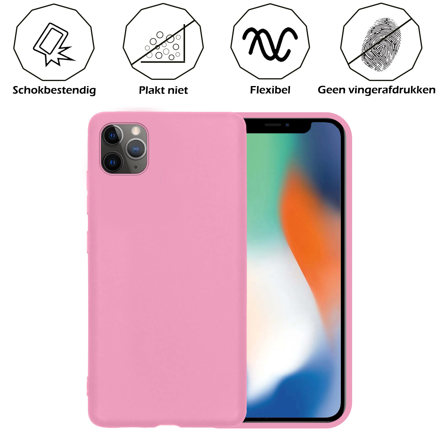 Nomfy Hoesje Geschikt voor iPhone 12 Pro Hoesje Siliconen Cover Case - Hoes Geschikt voor iPhone 12 Pro Hoes Back Case - 2-PACK - Lichtroze