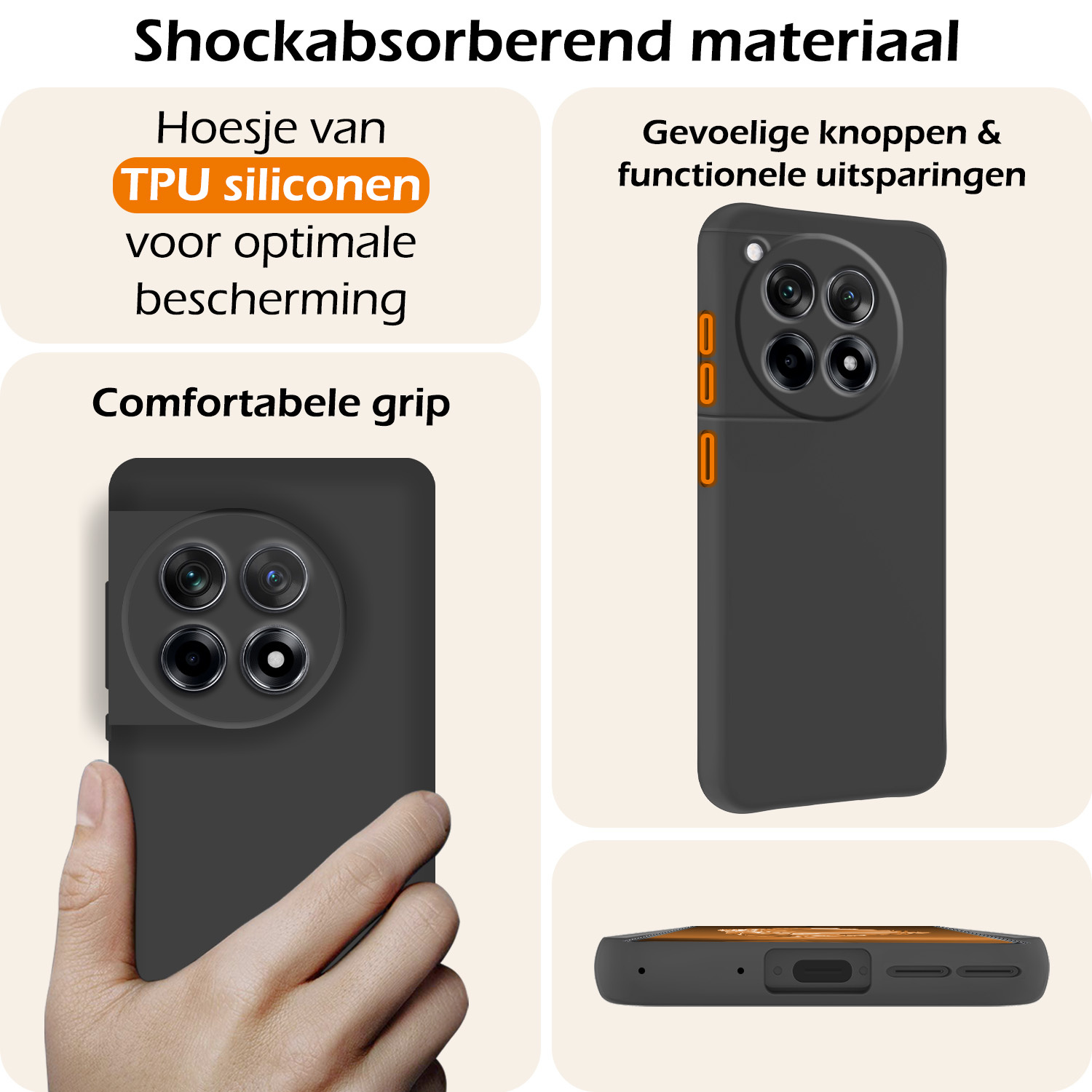 Nomfy Hoesje Geschikt voor OnePlus 12 Hoesje Siliconen Cover Case Met Screenprotector - Hoes Geschikt voor OnePlus 12 Hoes Back Case - Zwart