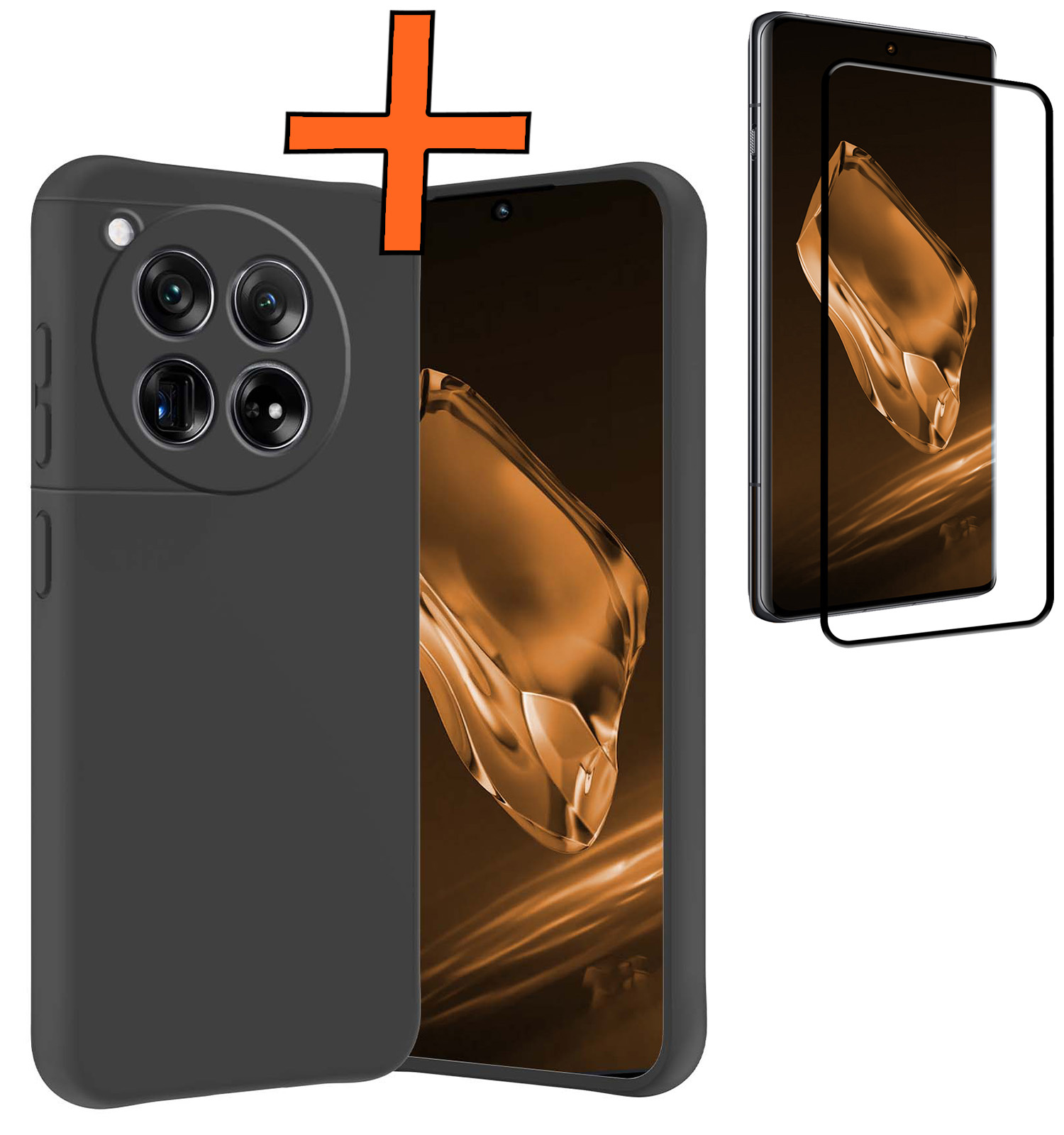 Nomfy Hoesje Geschikt voor OnePlus 12 Hoesje Siliconen Cover Case Met Screenprotector - Hoes Geschikt voor OnePlus 12 Hoes Back Case - Zwart