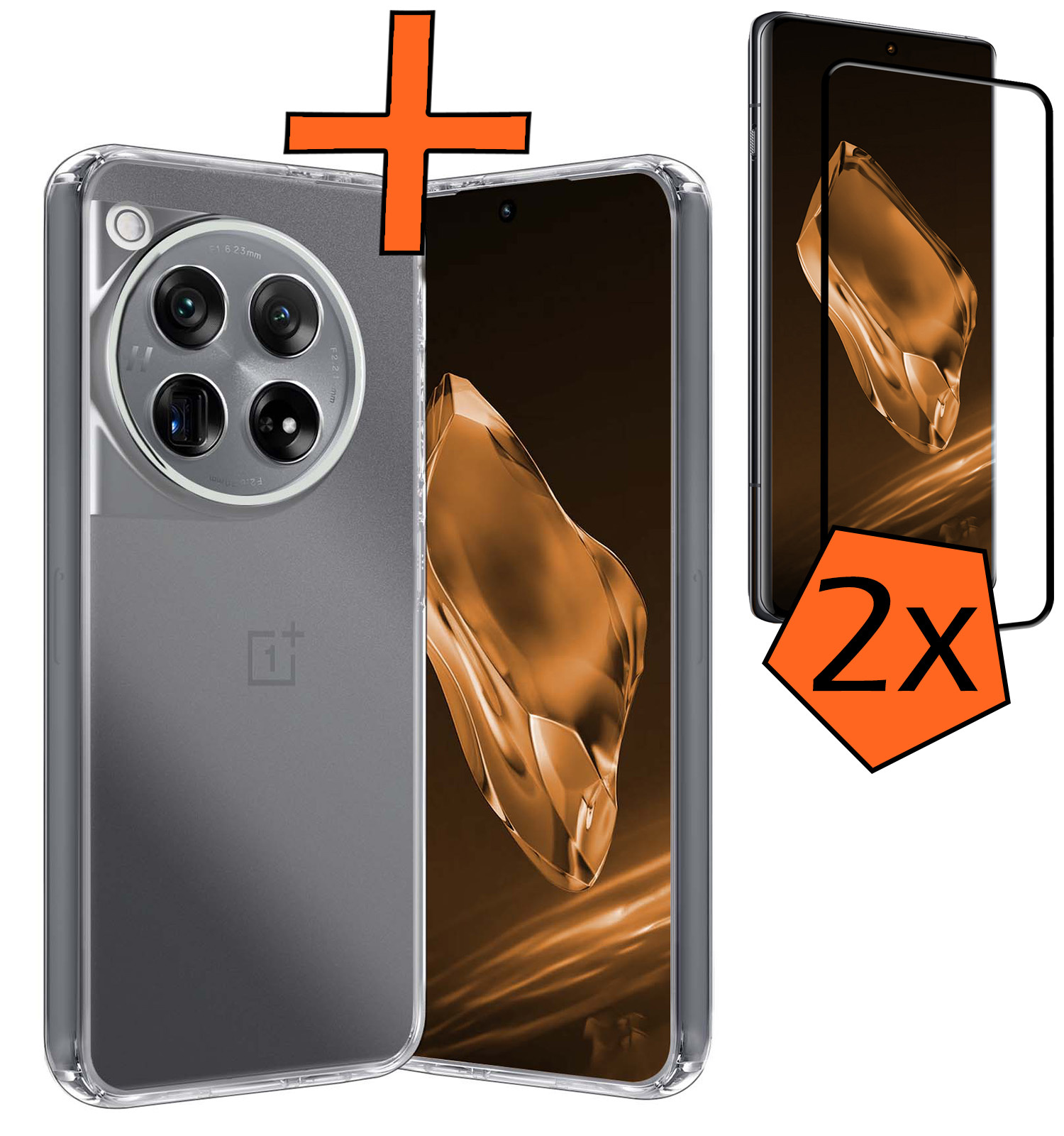 Nomfy Hoesje Geschikt voor OnePlus 12 Hoesje Siliconen Cover Case Met 2x Screenprotector - Hoes Geschikt voor OnePlus 12 Hoes Back Case - Transparant