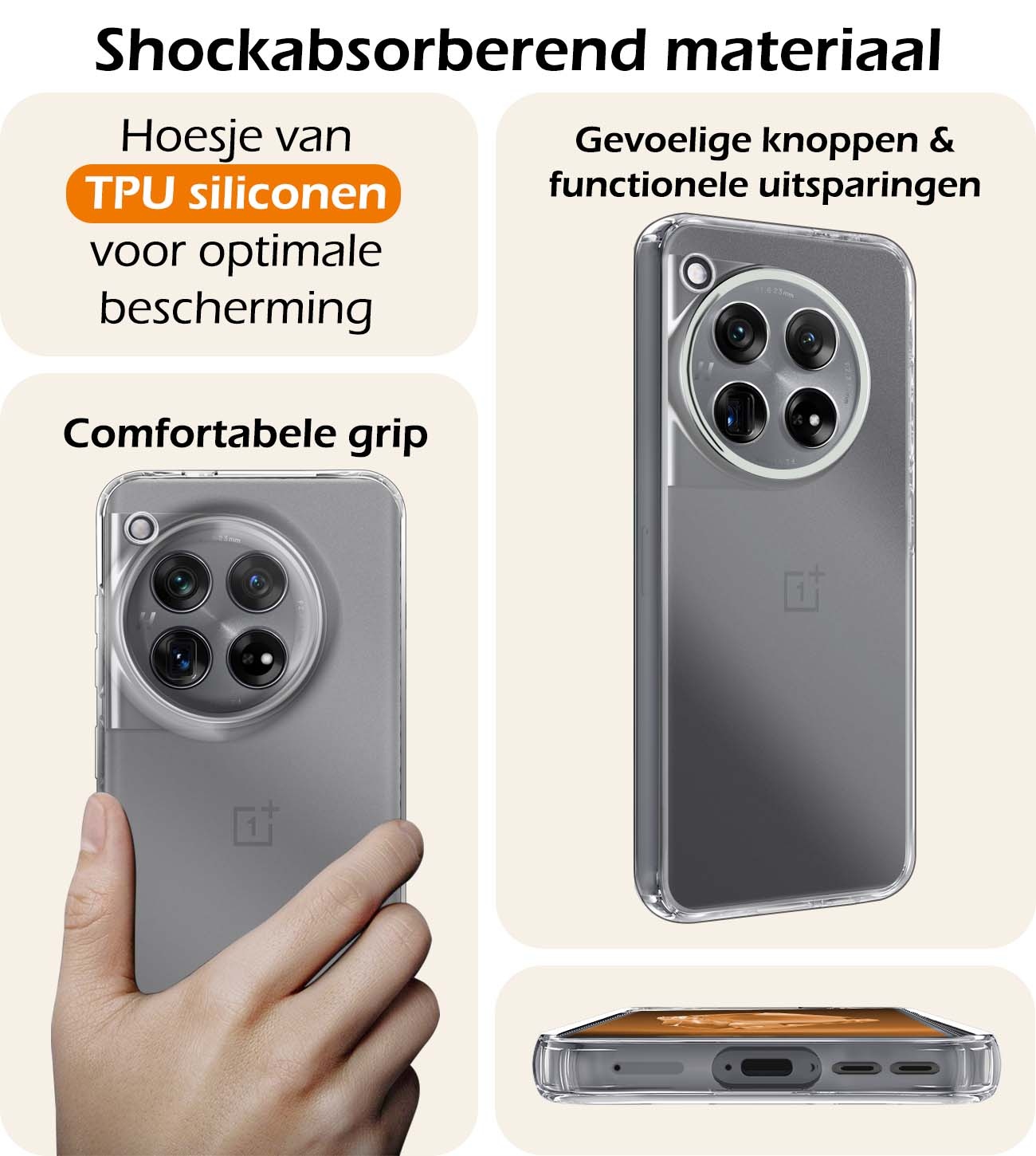 Nomfy Hoesje Geschikt voor OnePlus 12 Hoesje Siliconen Cover Case Met 2x Screenprotector - Hoes Geschikt voor OnePlus 12 Hoes Back Case - Transparant