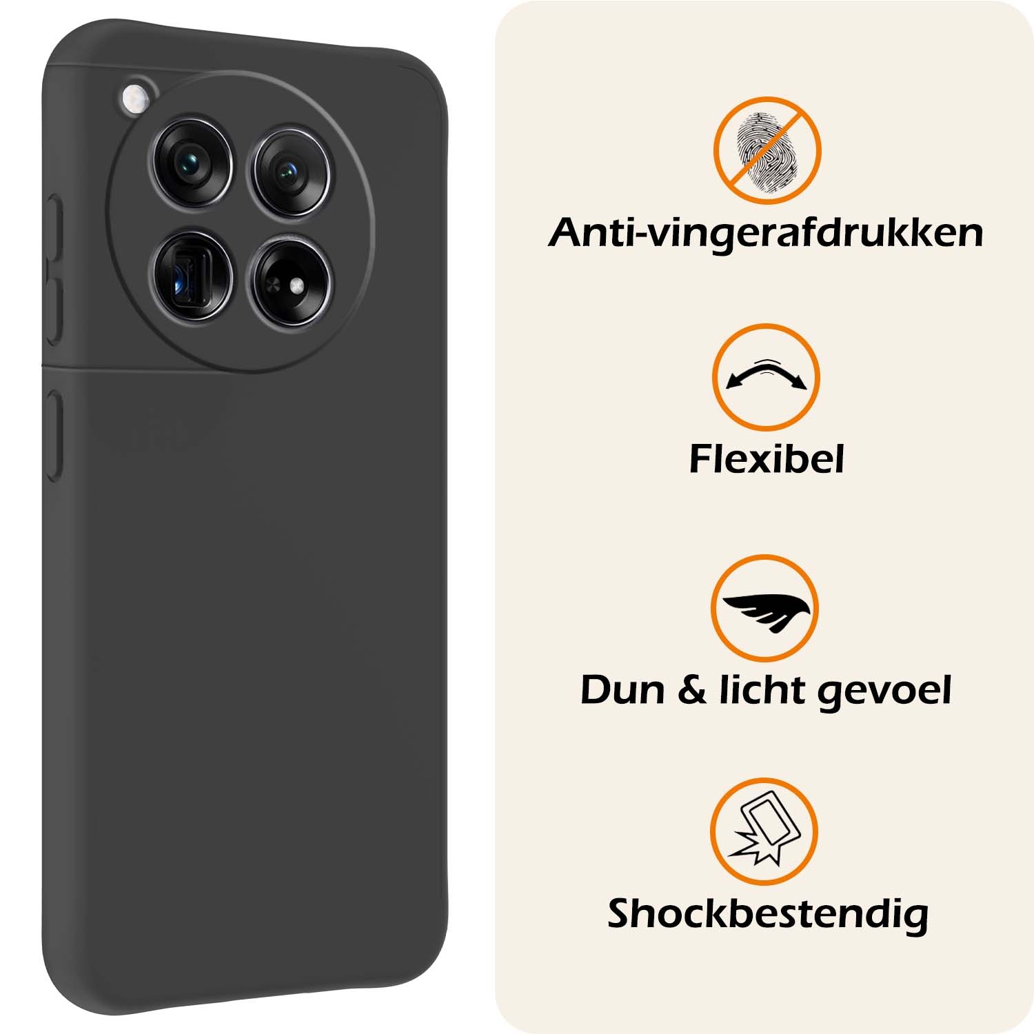 Nomfy Hoesje Geschikt voor OnePlus 12 Hoesje Siliconen Cover Case Met 2x Screenprotector - Hoes Geschikt voor OnePlus 12 Hoes Back Case - Zwart