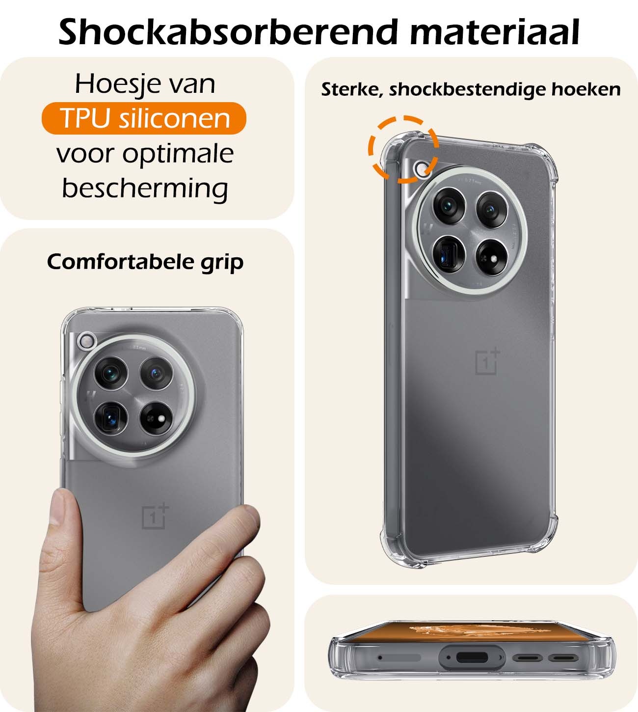 Nomfy Hoesje Geschikt voor OnePlus 12 Hoesje Shock Proof Cover Case Shockproof Met Screenprotector - Hoes Geschikt voor OnePlus 12 Hoes Siliconen Back Case - Transparant