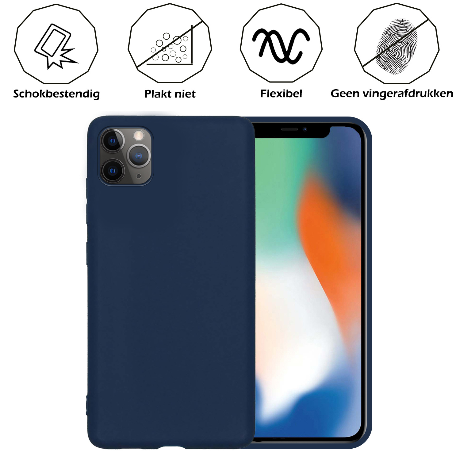 Nomfy Hoesje Geschikt voor iPhone 12 Pro Hoesje Siliconen Cover Case - Hoes Geschikt voor iPhone 12 Pro Hoes Back Case - Donkerblauw