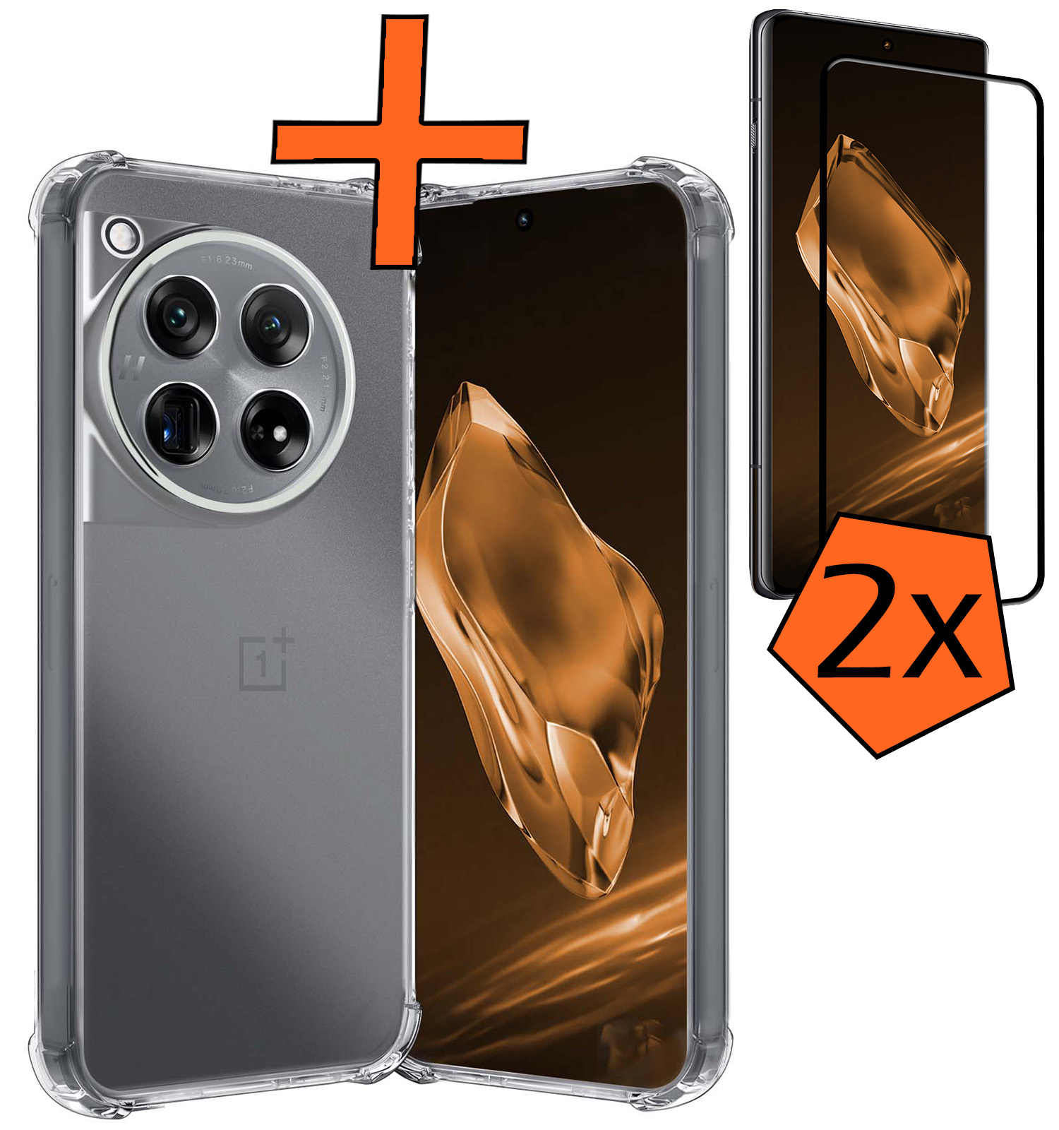 Nomfy Hoesje Geschikt voor OnePlus 12 Hoesje Shock Proof Cover Case Shockproof Met 2x Screenprotector - Hoes Geschikt voor OnePlus 12 Hoes Siliconen Back Case - Transparant