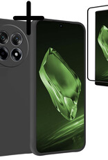 BASEY. Hoes Geschikt voor OnePlus 12R Hoesje Siliconen Back Cover Case Met Screenprotector - Hoesje Geschikt voor OnePlus 12R Hoes Cover Hoesje - Zwart