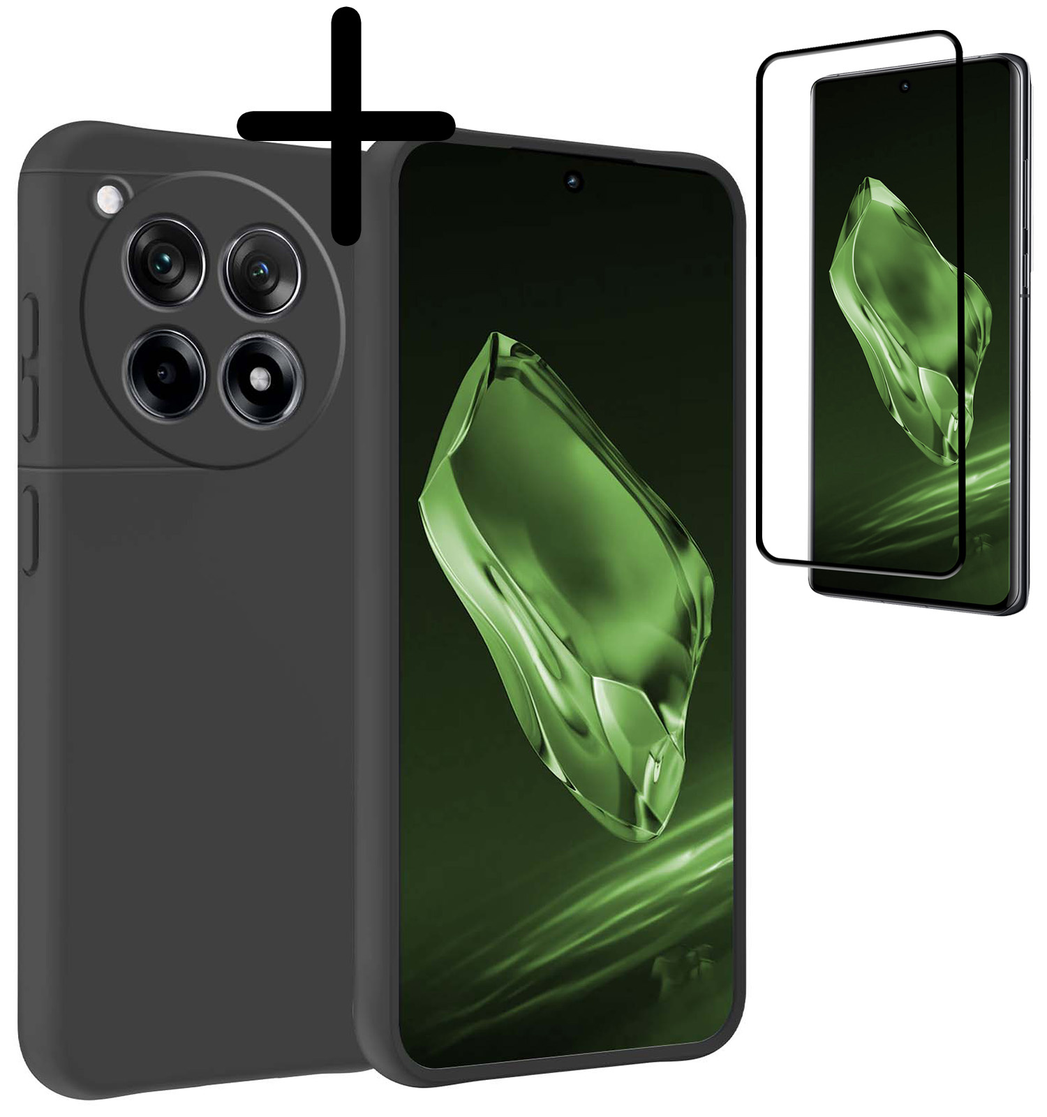 BASEY. Hoes Geschikt voor OnePlus 12R Hoesje Siliconen Back Cover Case Met Screenprotector - Hoesje Geschikt voor OnePlus 12R Hoes Cover Hoesje - Zwart