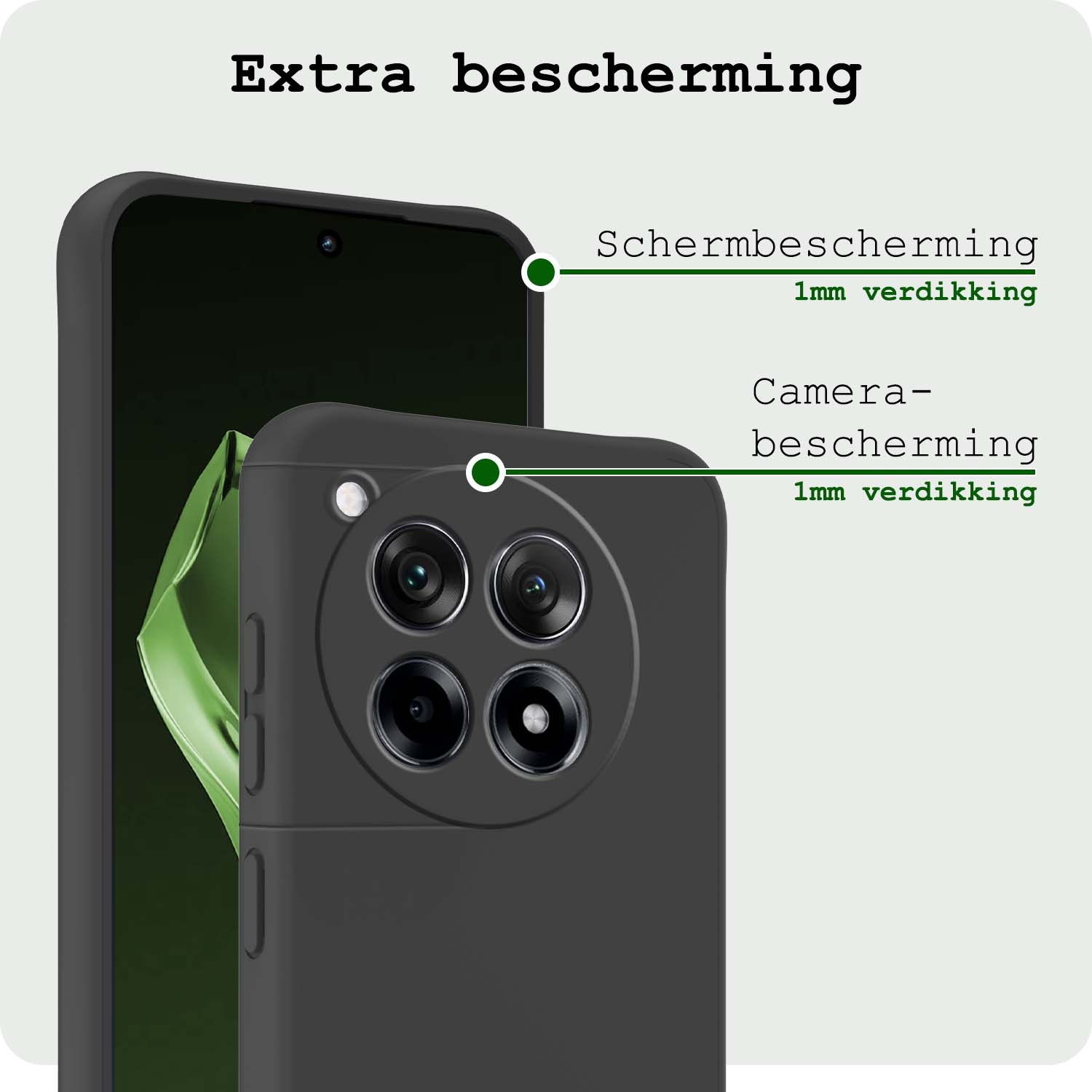 BASEY. Hoes Geschikt voor OnePlus 12R Hoesje Siliconen Back Cover Case Met Screenprotector - Hoesje Geschikt voor OnePlus 12R Hoes Cover Hoesje - Zwart