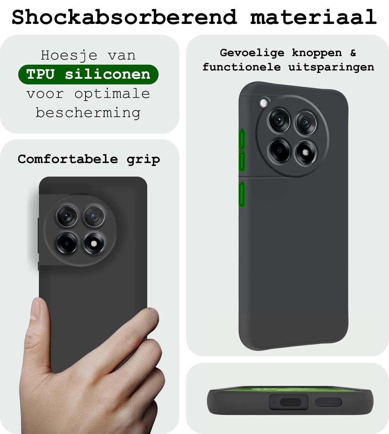 BASEY. Hoes Geschikt voor OnePlus 12R Hoesje Siliconen Back Cover Case Met Screenprotector - Hoesje Geschikt voor OnePlus 12R Hoes Cover Hoesje - Zwart