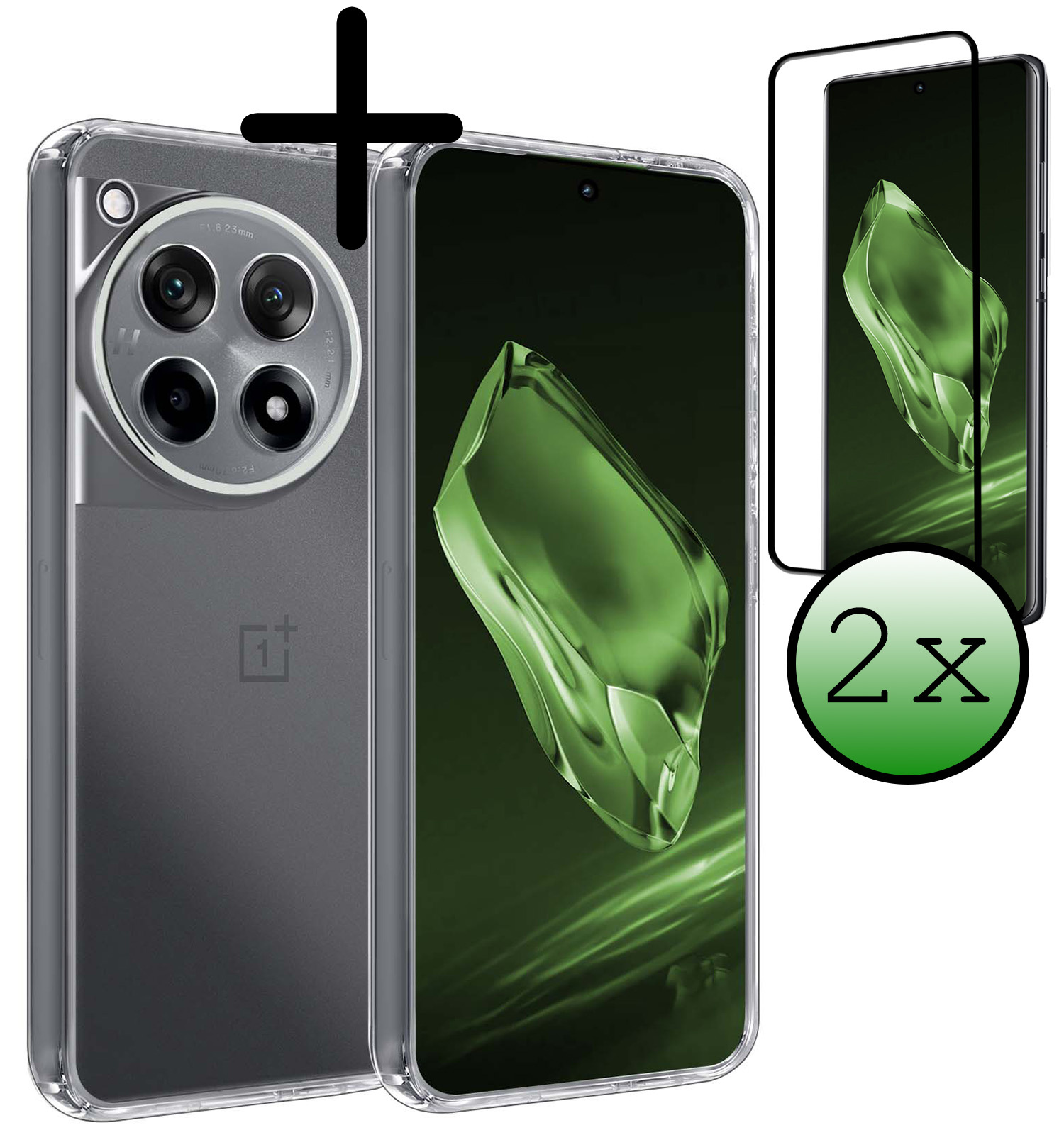 BASEY. Hoes Geschikt voor OnePlus 12R Hoesje Siliconen Back Cover Case Met 2x Screenprotector - Hoesje Geschikt voor OnePlus 12R Hoes Cover Hoesje - Transparant