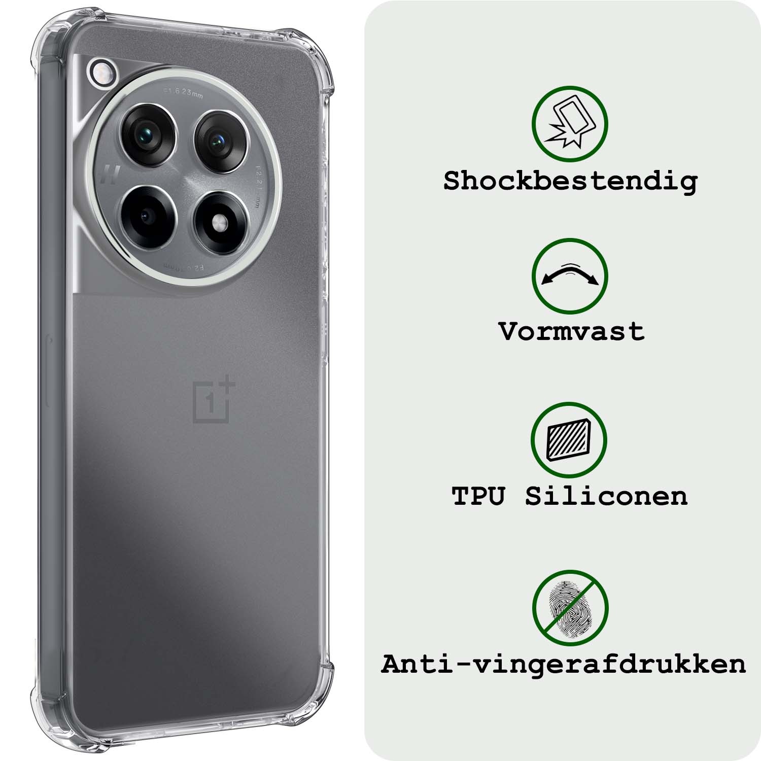 BASEY. Hoes Geschikt voor OnePlus 12R Hoesje Shock Proof Case Hoes Siliconen Met Screenprotector - Hoesje Geschikt voor OnePlus 12R Hoes Cover Shockproof - Transparant