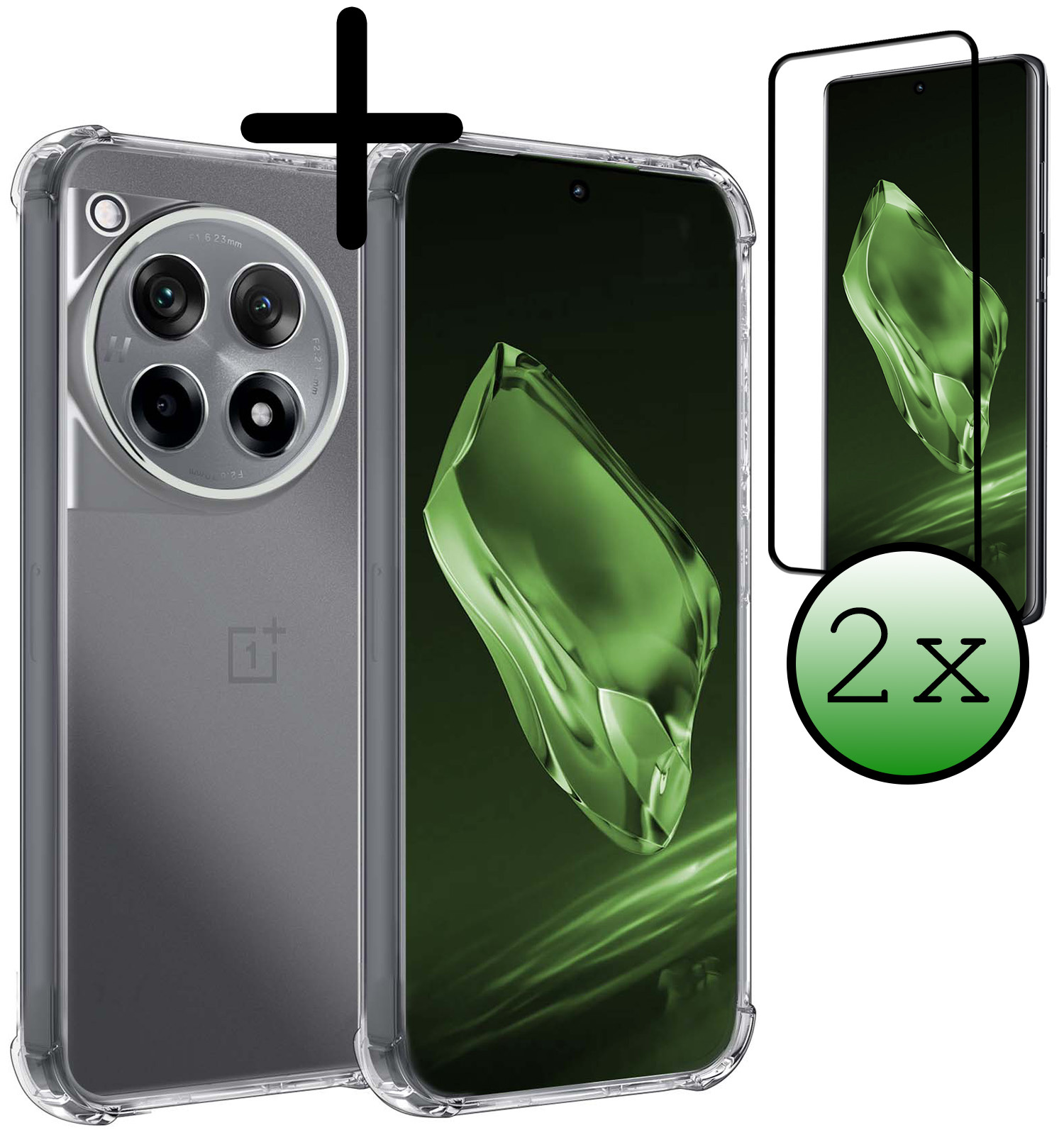 BASEY. Hoes Geschikt voor OnePlus 12R Hoesje Shock Proof Case Hoes Siliconen Met 2x Screenprotector - Hoesje Geschikt voor OnePlus 12R Hoes Cover Shockproof - Transparant
