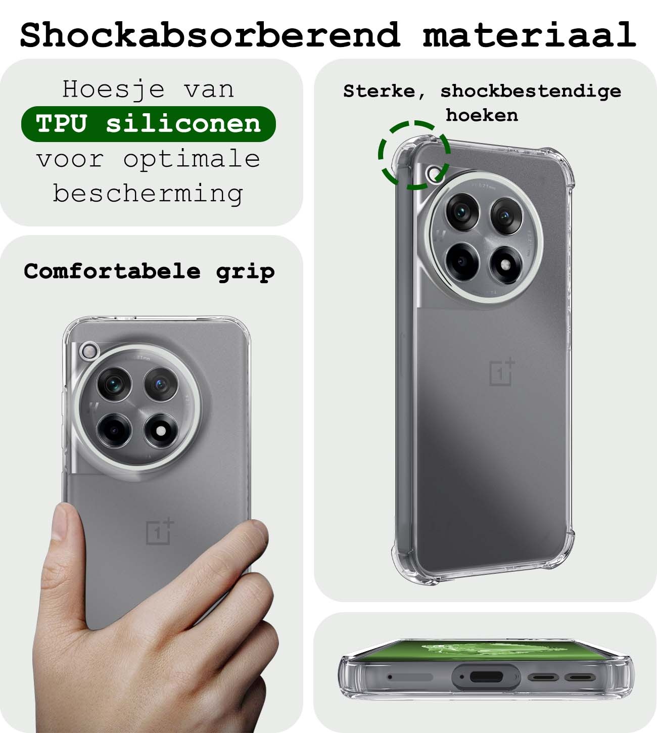 BASEY. Hoes Geschikt voor OnePlus 12R Hoesje Shock Proof Case Hoes Siliconen Met 2x Screenprotector - Hoesje Geschikt voor OnePlus 12R Hoes Cover Shockproof - Transparant