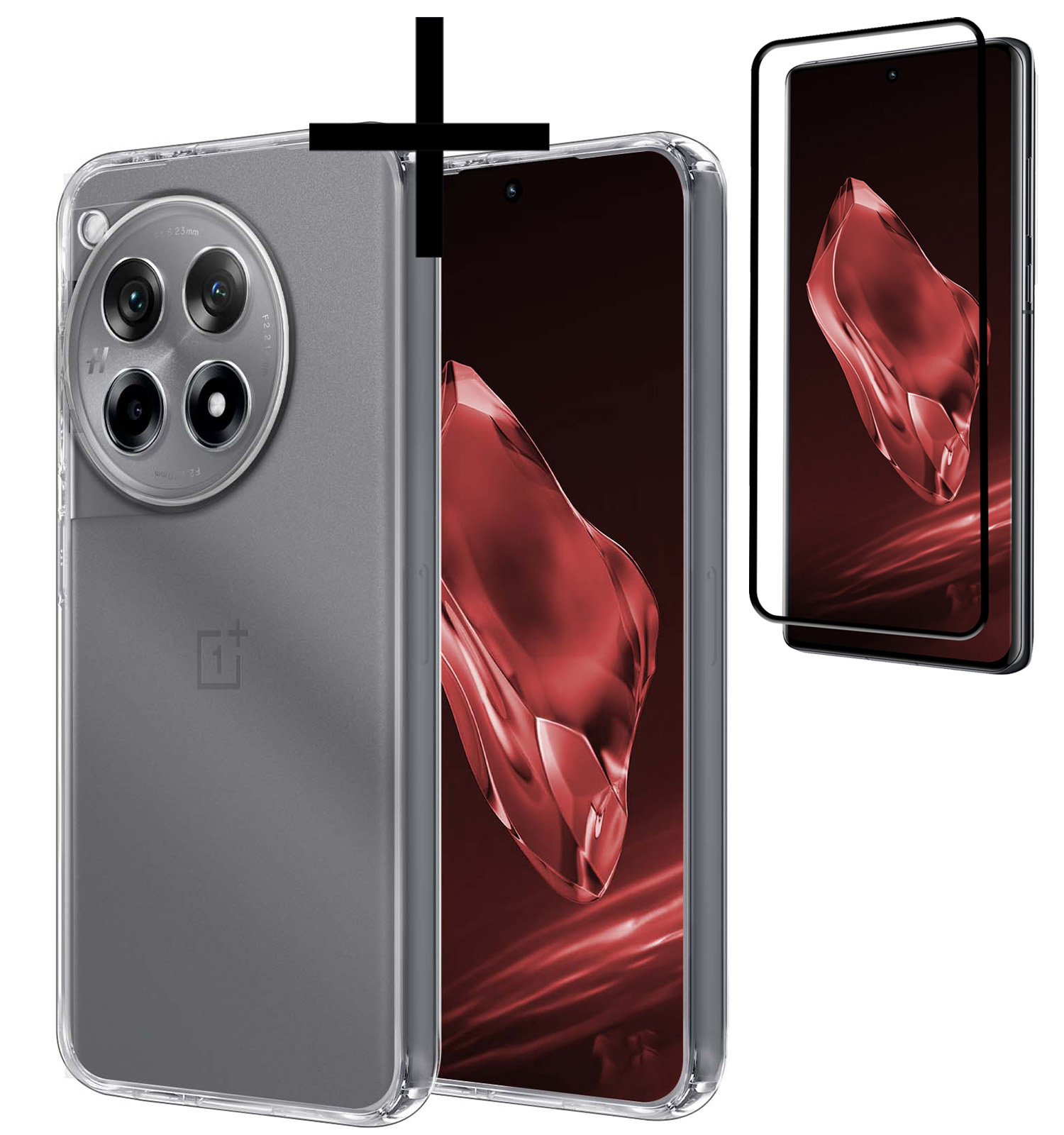 NoXx Hoes Geschikt voor OnePlus 12R Hoesje Cover Siliconen Back Case Hoes Met Screenprotector - Transparant