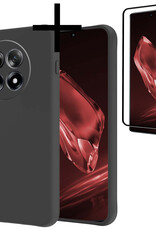 NoXx Hoes Geschikt voor OnePlus 12R Hoesje Cover Siliconen Back Case Hoes Met Screenprotector - Zwart