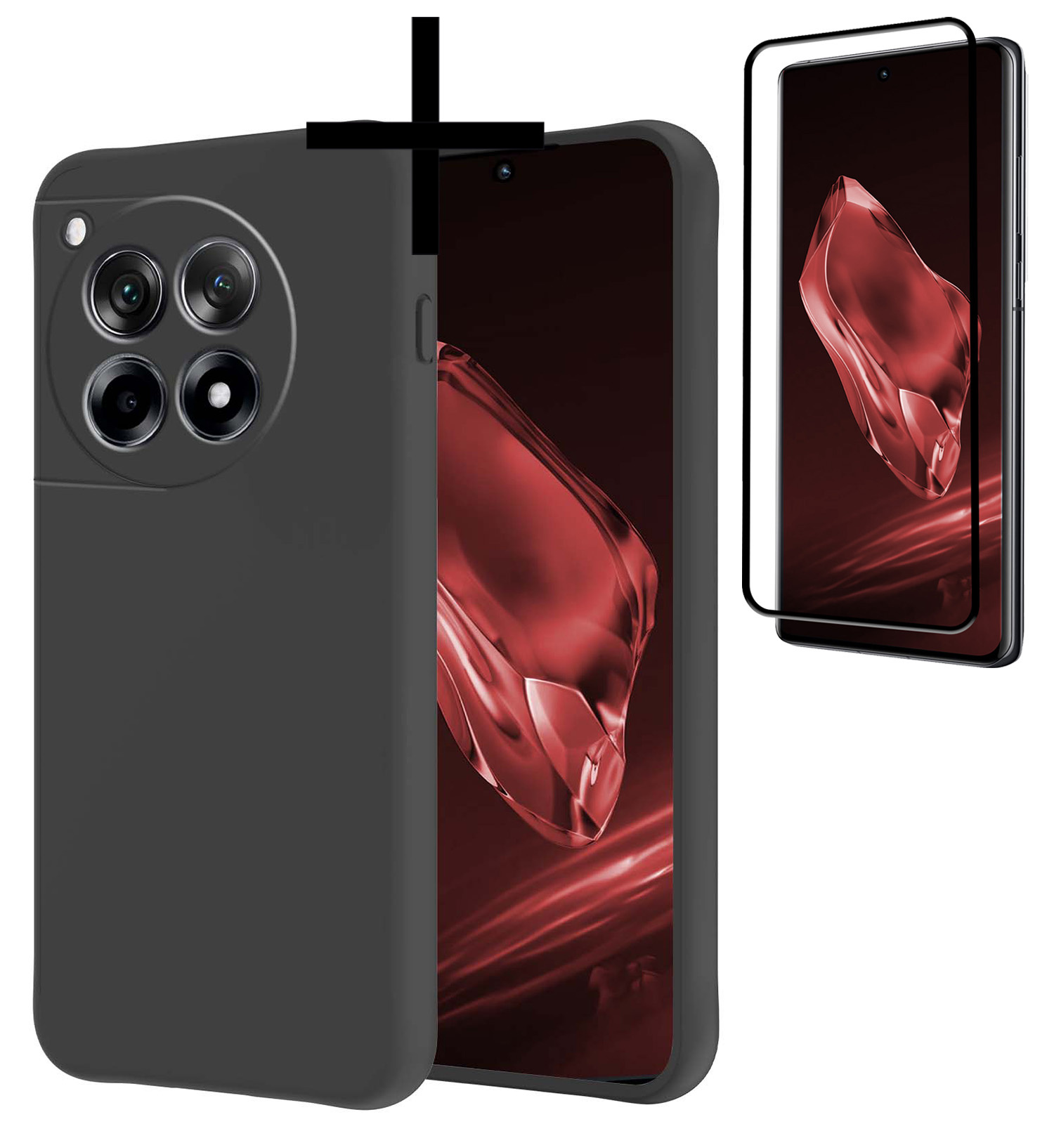 NoXx Hoes Geschikt voor OnePlus 12R Hoesje Cover Siliconen Back Case Hoes Met Screenprotector - Zwart