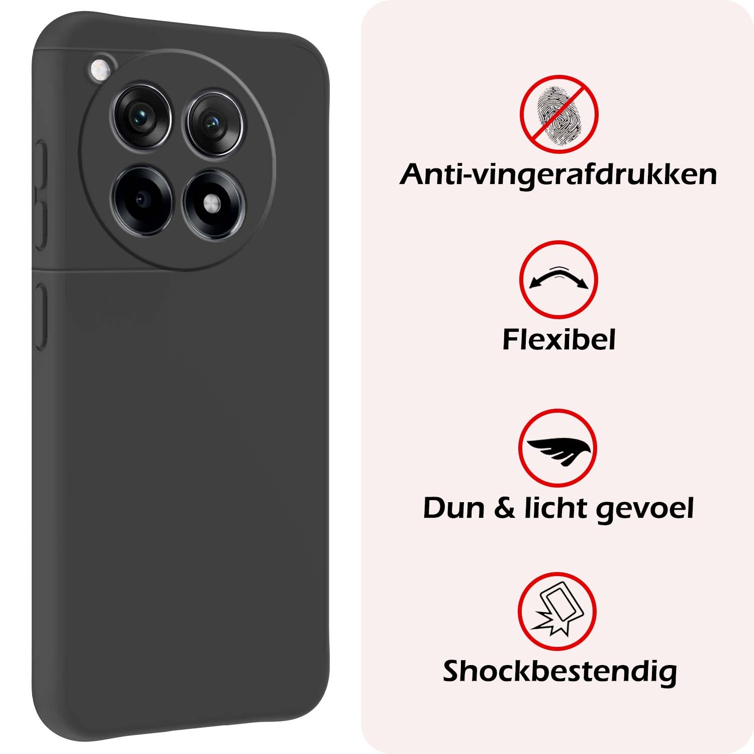 NoXx Hoes Geschikt voor OnePlus 12R Hoesje Cover Siliconen Back Case Hoes Met Screenprotector - Zwart