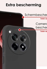 NoXx Hoes Geschikt voor OnePlus 12R Hoesje Cover Siliconen Back Case Hoes Met Screenprotector - Zwart