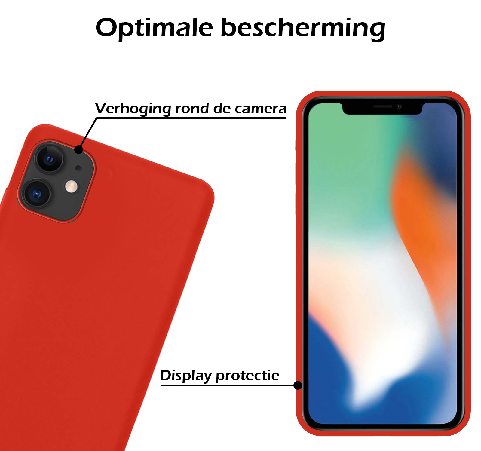 Nomfy Hoesje Geschikt voor iPhone 12 Hoesje Siliconen Cover Case - Hoes Geschikt voor iPhone 12 Hoes Back Case - 2-PACK - Rood