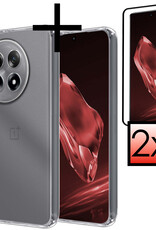 NoXx Hoes Geschikt voor OnePlus 12R Hoesje Cover Siliconen Back Case Hoes Met 2x Screenprotector - Transparant