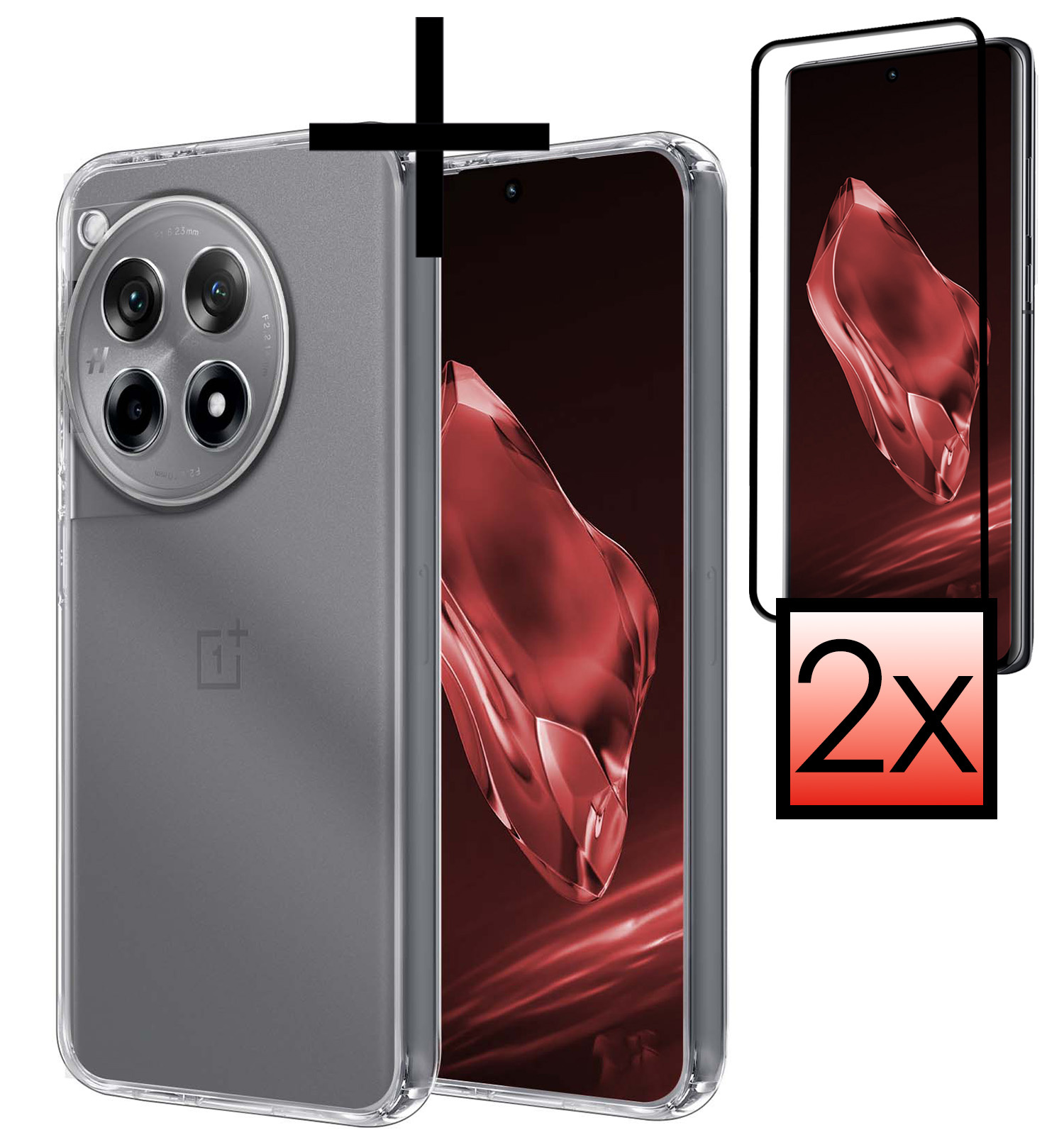 NoXx Hoes Geschikt voor OnePlus 12R Hoesje Cover Siliconen Back Case Hoes Met 2x Screenprotector - Transparant