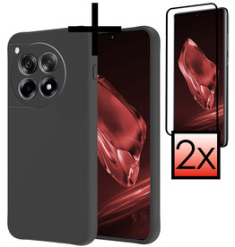 NoXx NoXx OnePlus 12R Hoesje Siliconen Met 2x Screenprotector - Zwart